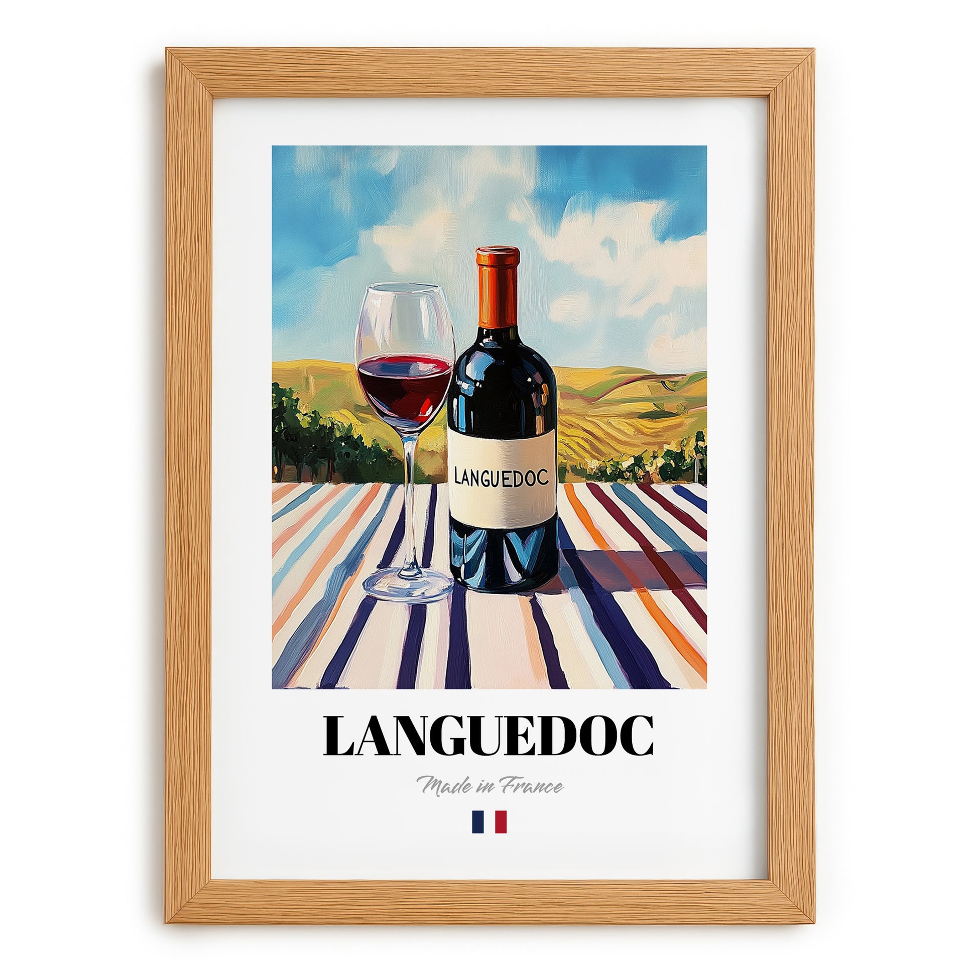 Languedoc – French Red Wine, Enoteca Wall Decor, set in oak frame