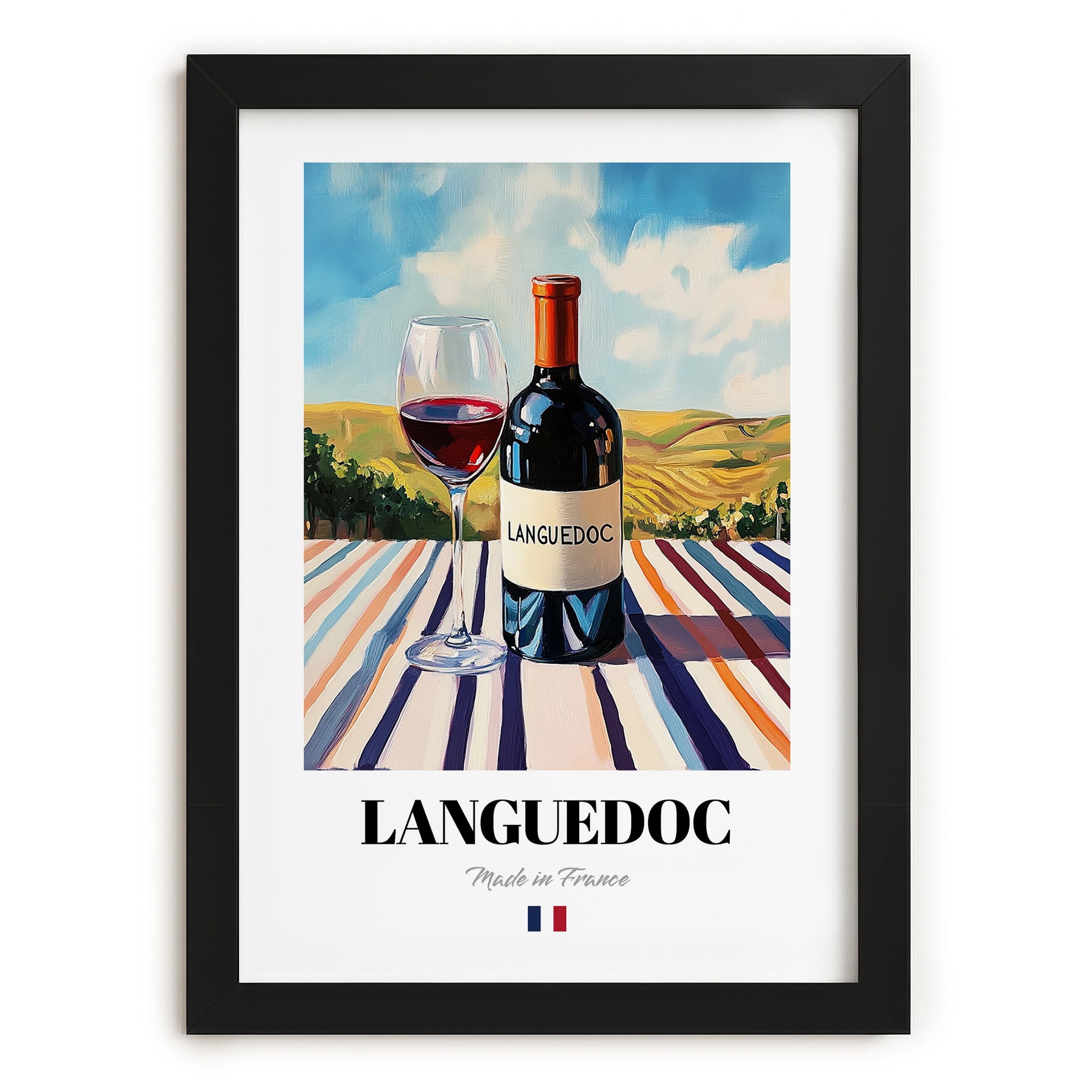 Languedoc – French Red Wine, Enoteca Wall Decor, in sleek black frame