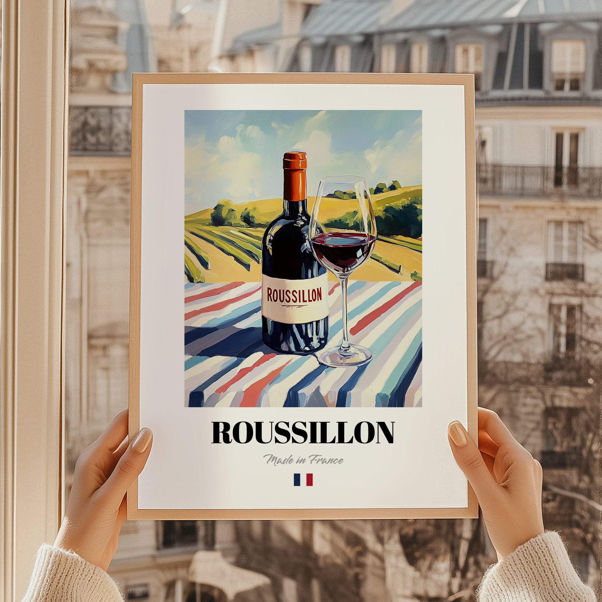 Roussillon – French Red Wine, Enoteca Wall Art, styled in a charming Paris street view
