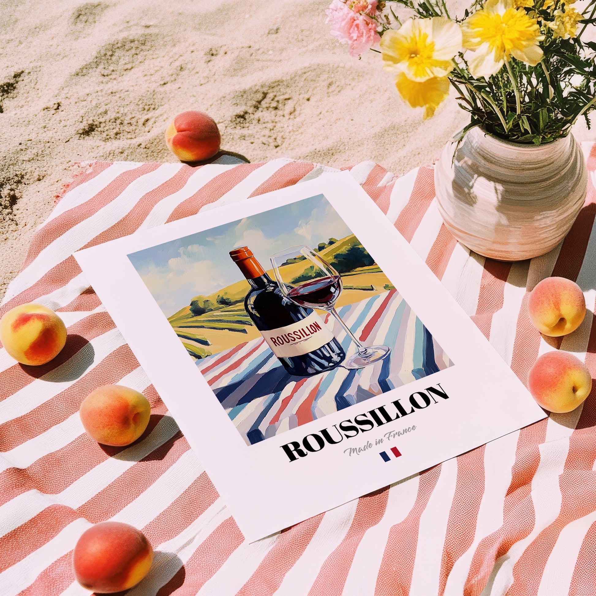 Roussillon – French Red Wine, Enoteca Wall Art, unframed on coastal sand