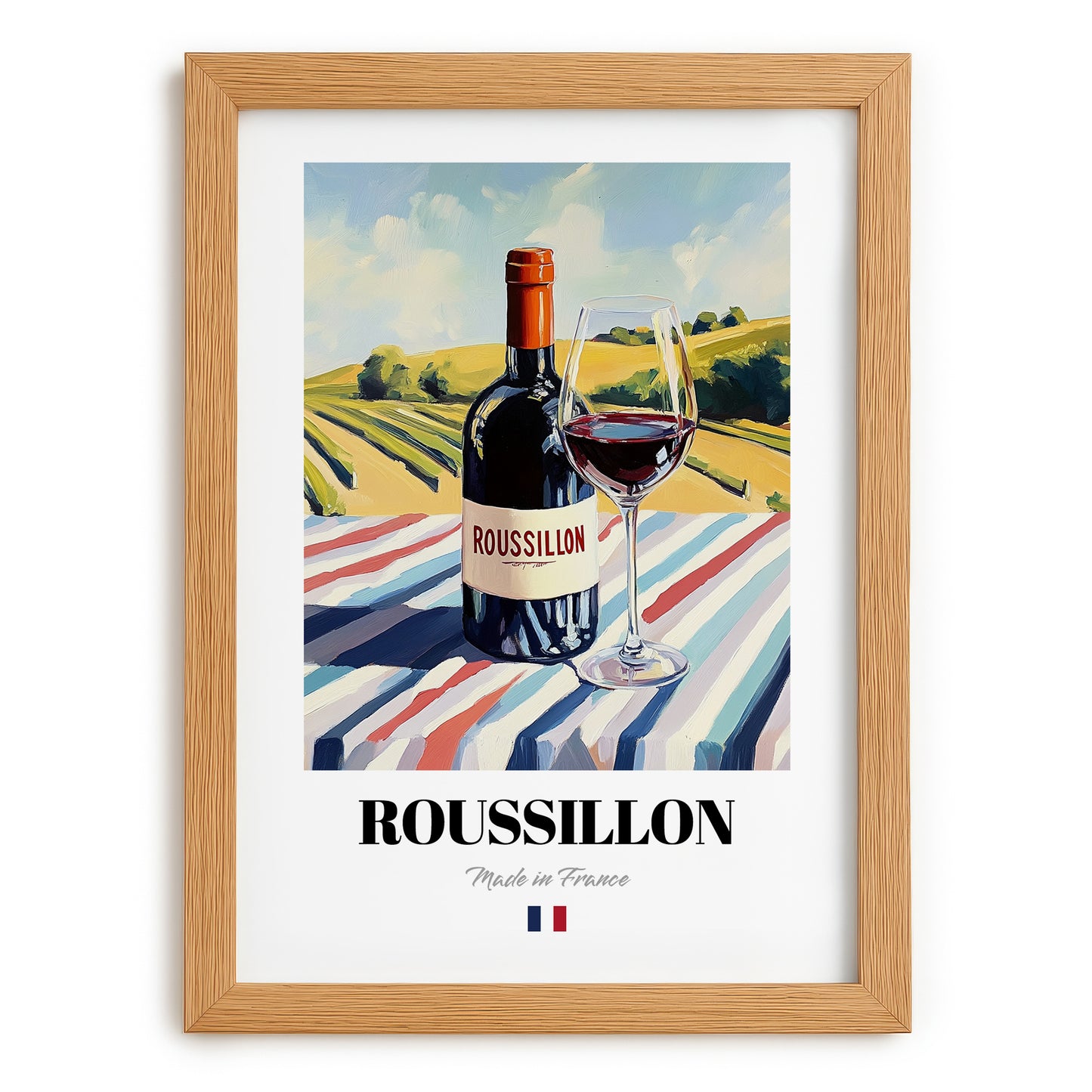 Roussillon – French Red Wine, Enoteca Wall Art, set in oak frame