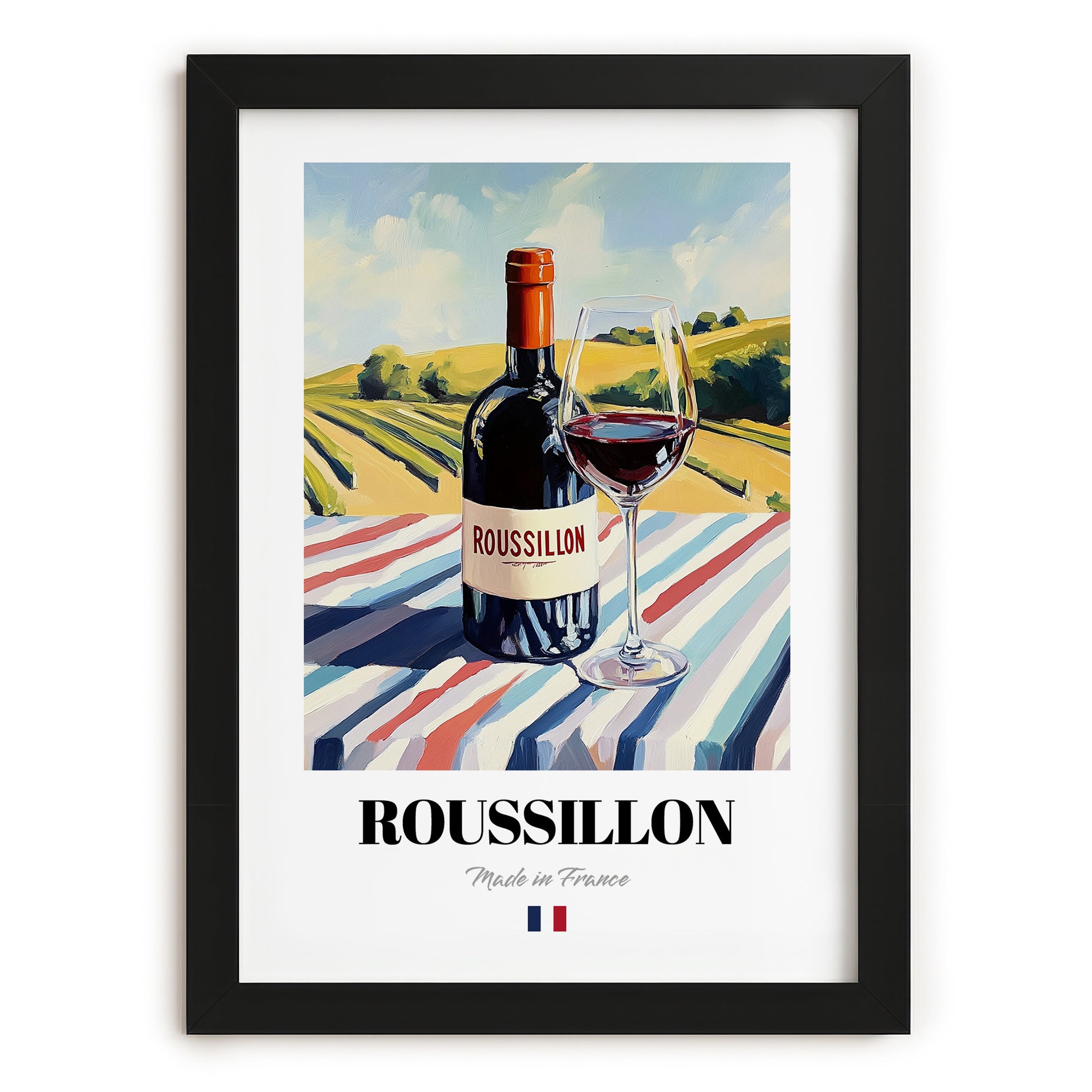 Roussillon – French Red Wine, Enoteca Wall Art, in sleek black frame