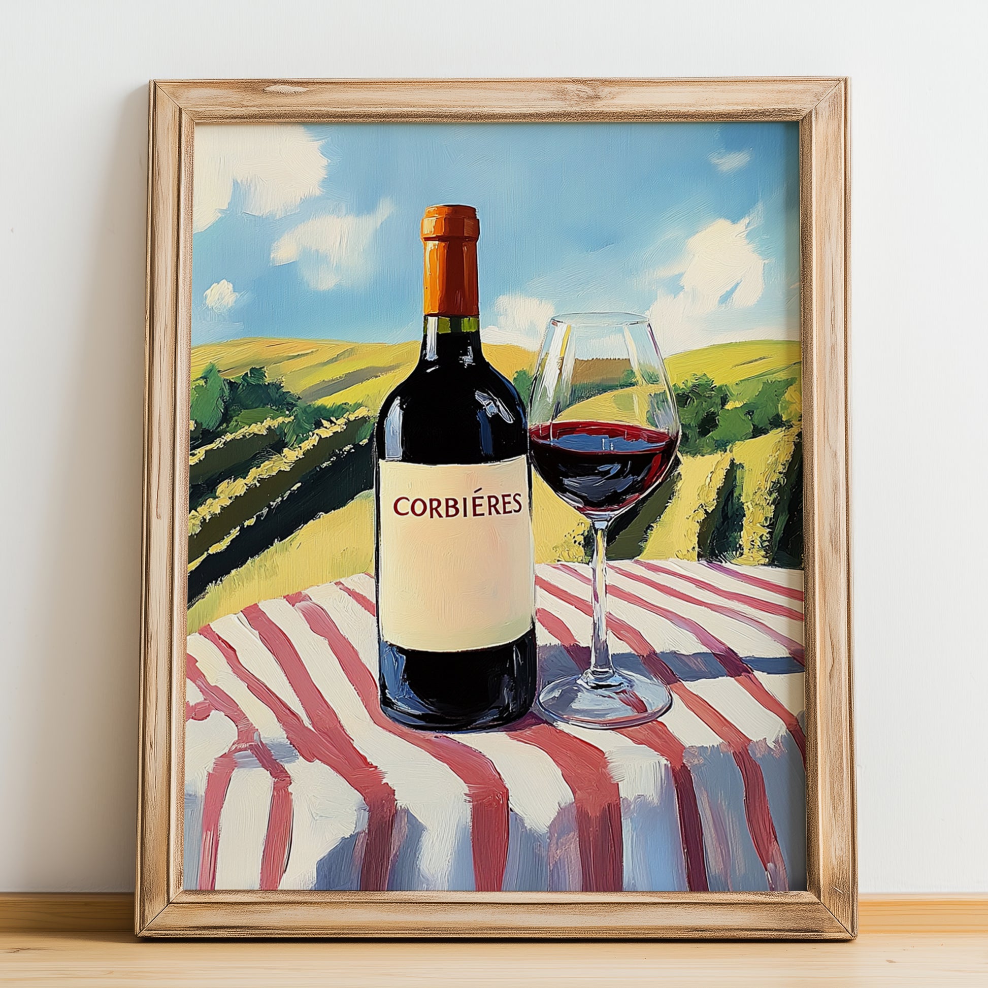 Corbières – French Red Wine, Wine Bar Print, no-text version framed in wood