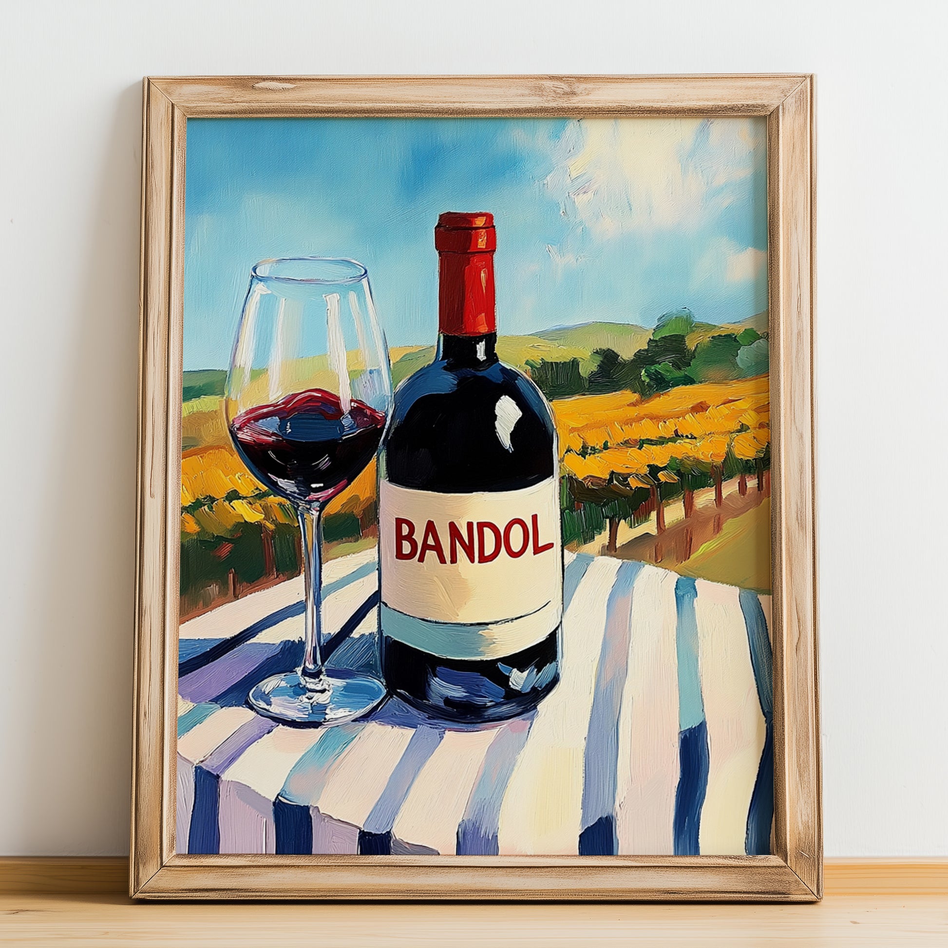 Bandol – French Red Wine, Wine Bar Poster, no-text version framed in wood