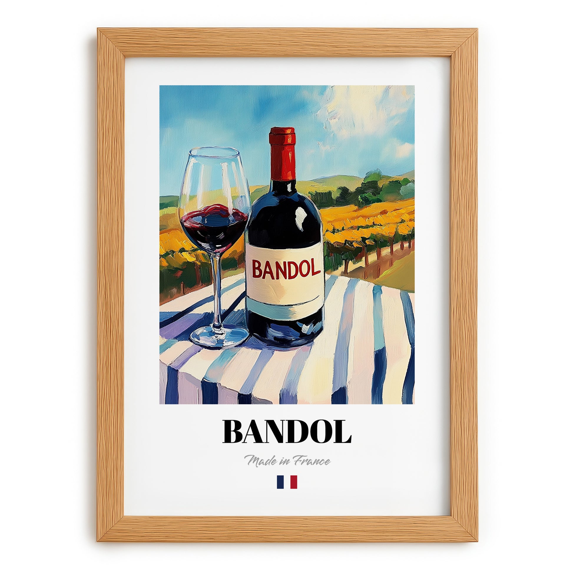 Bandol – French Red Wine, Wine Bar Poster, set in oak frame