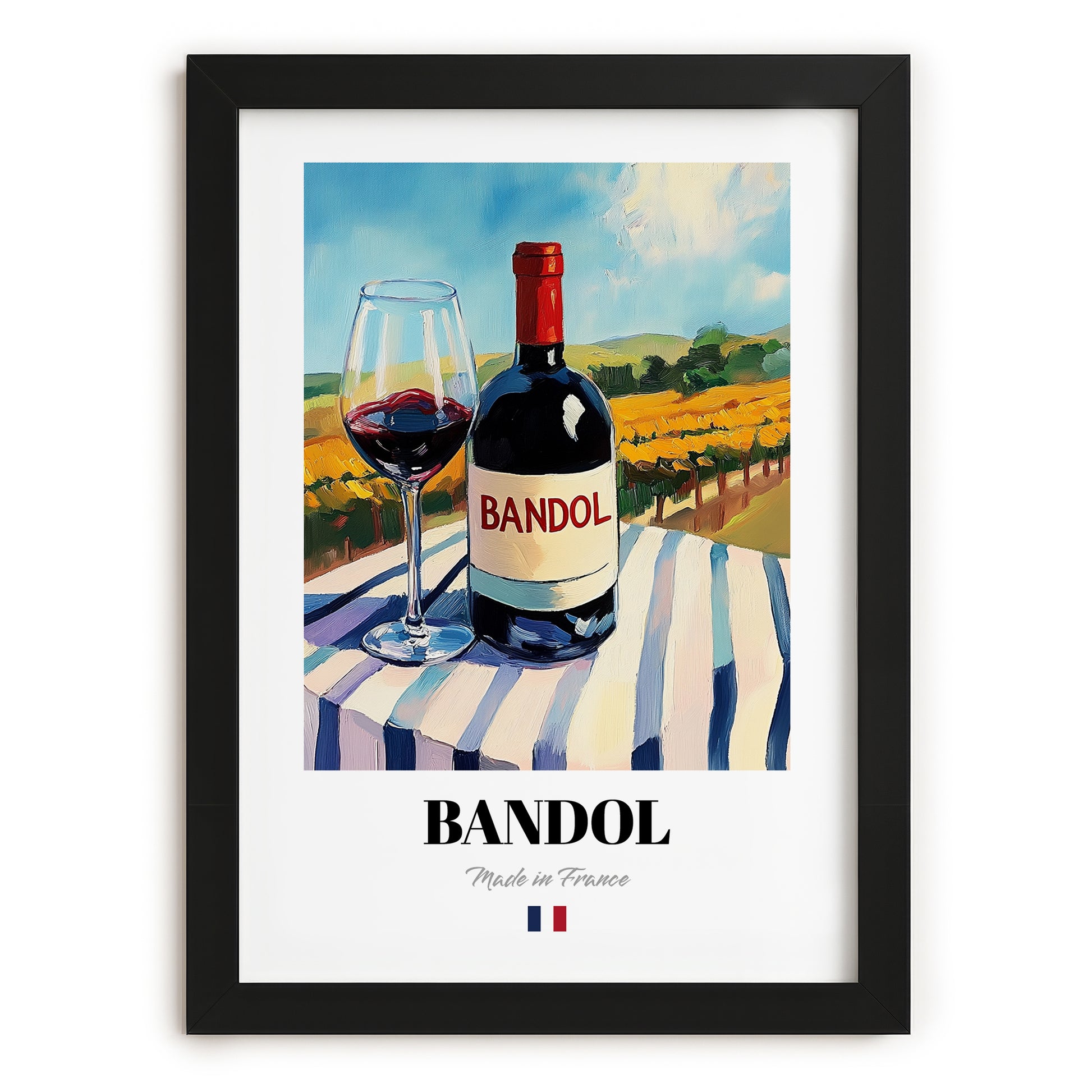 Bandol – French Red Wine, Wine Bar Poster, in sleek black frame
