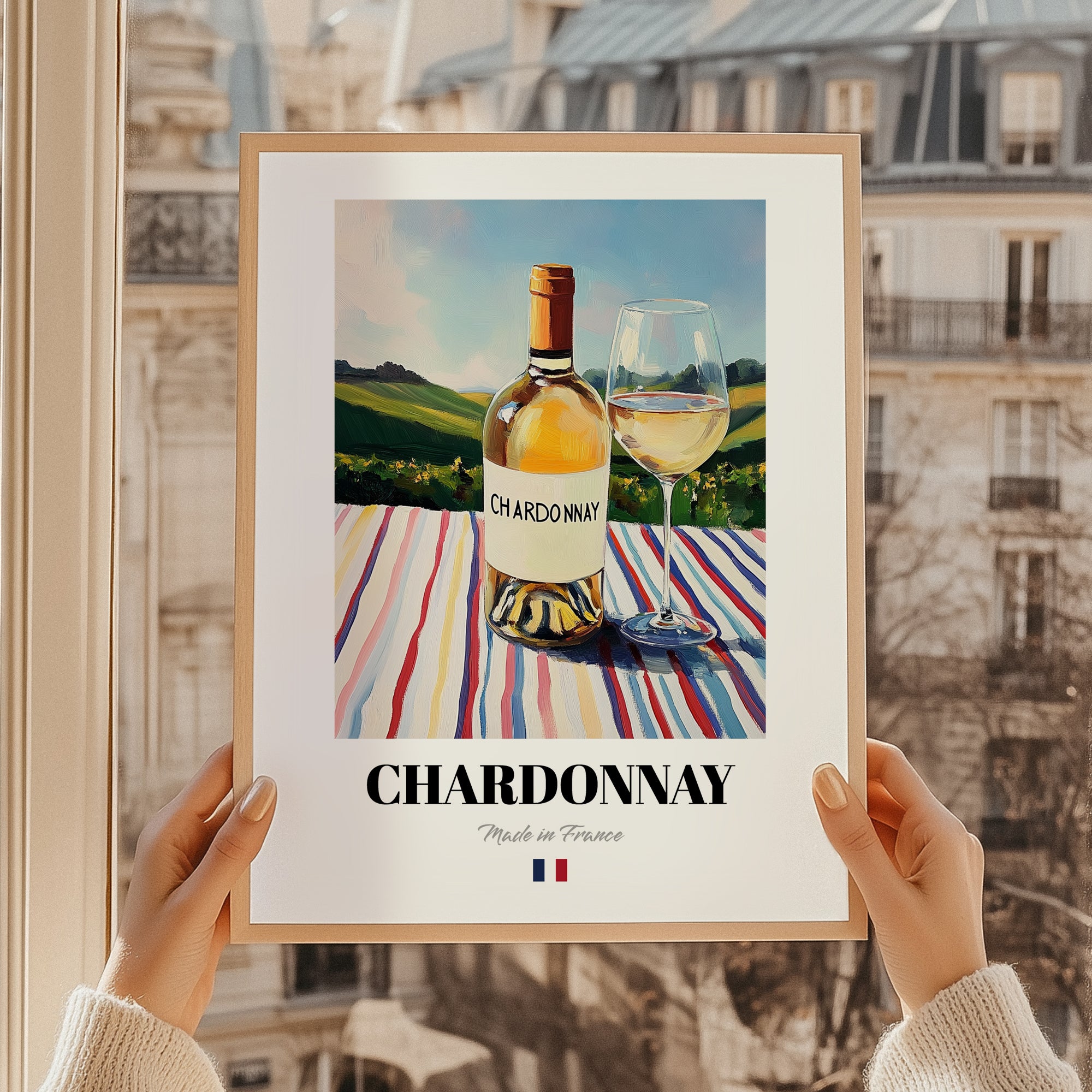 Chardonnay – French White Wine, Vinoteca Wall Art, styled in a charming Paris street view