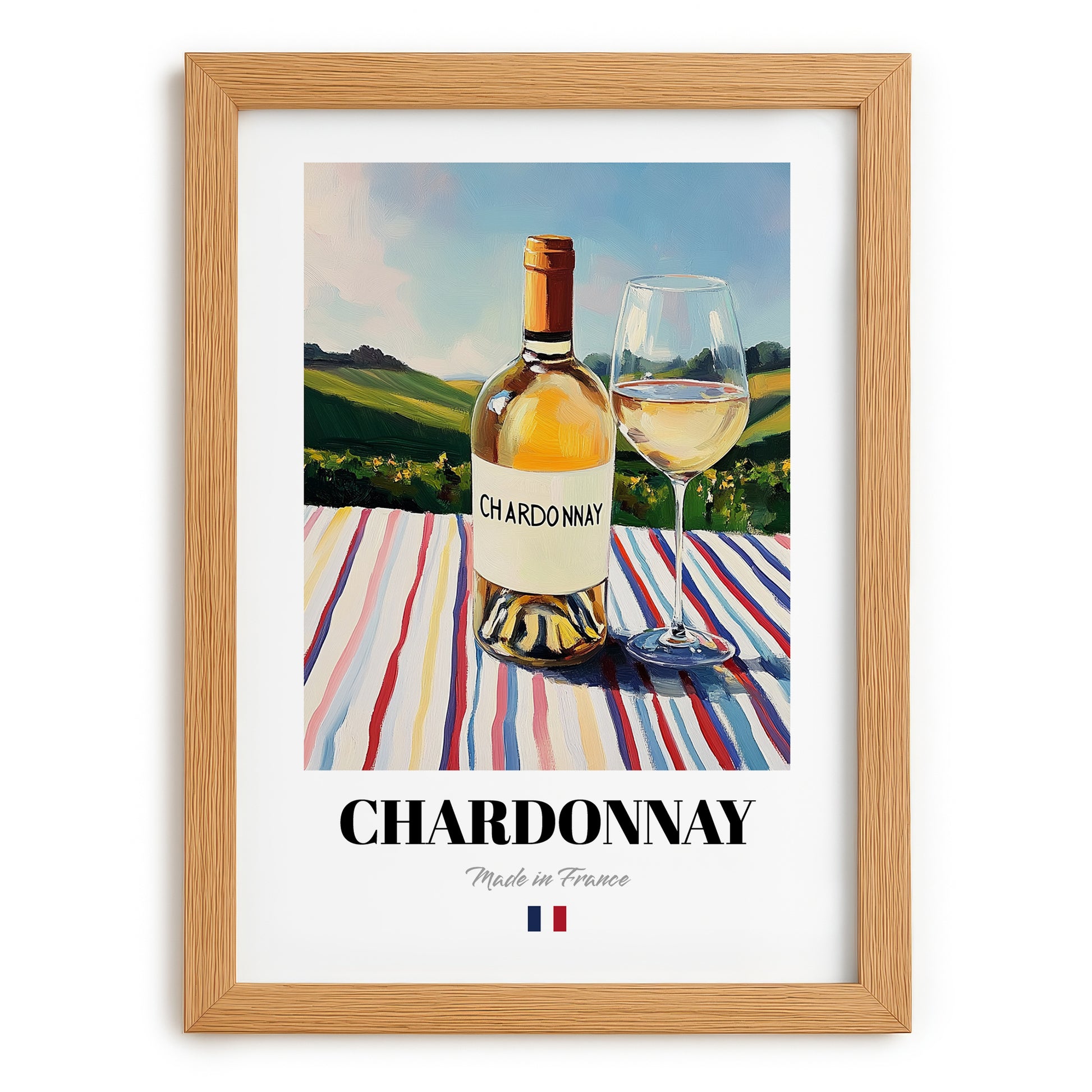 Chardonnay – French White Wine, Vinoteca Wall Art, set in oak frame