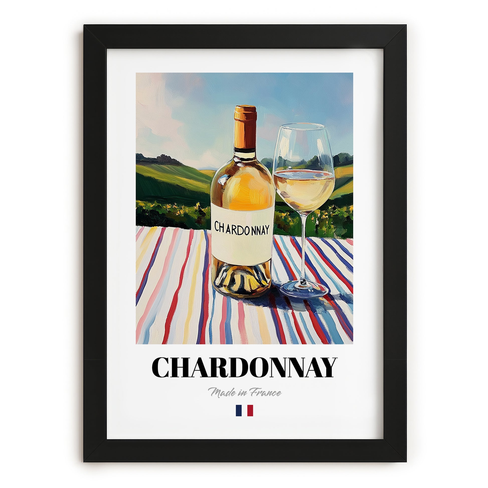 Chardonnay – French White Wine, Vinoteca Wall Art, in sleek black frame