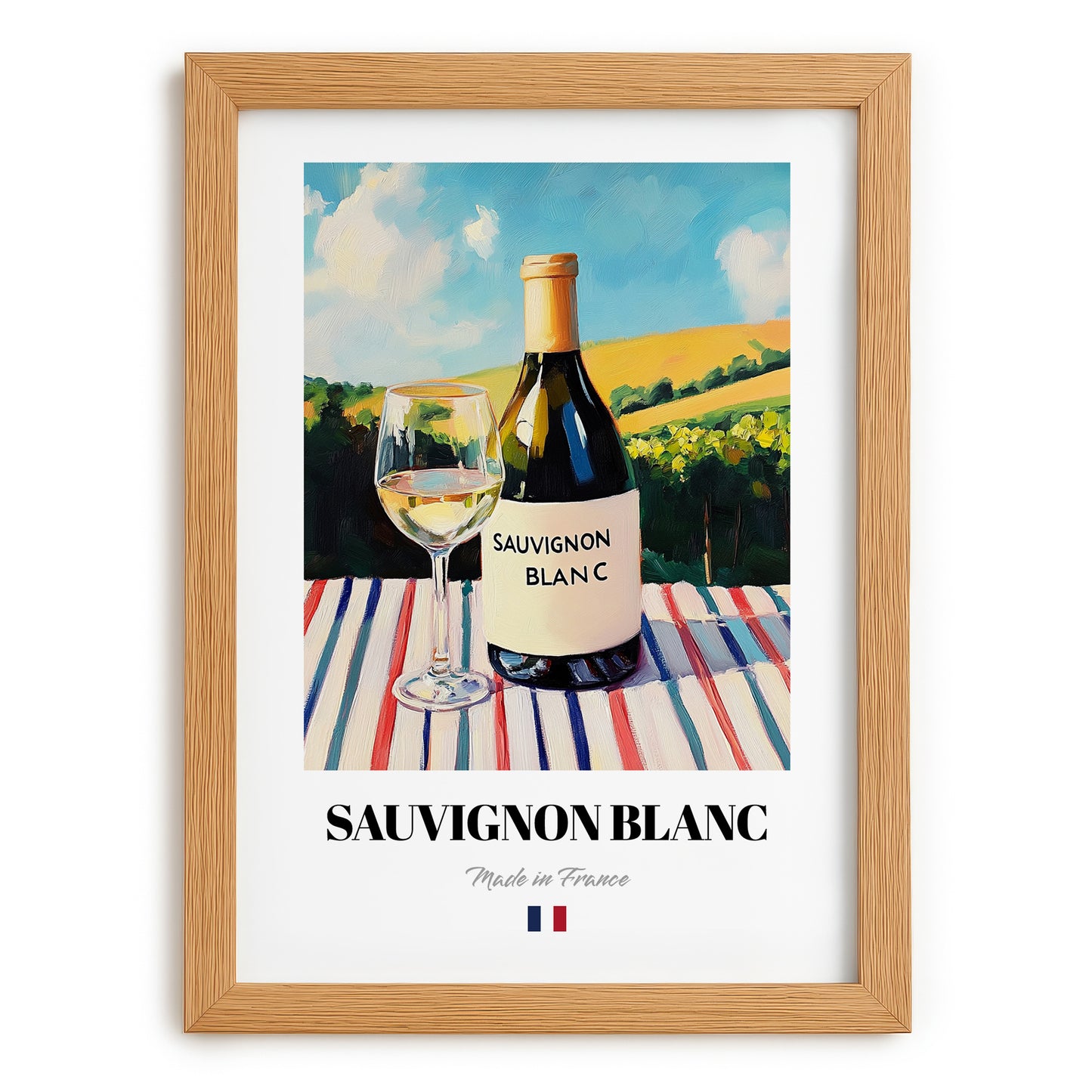 Sauvignon Blanc – French White Wine, Wine Bar Still Life, set in oak frame