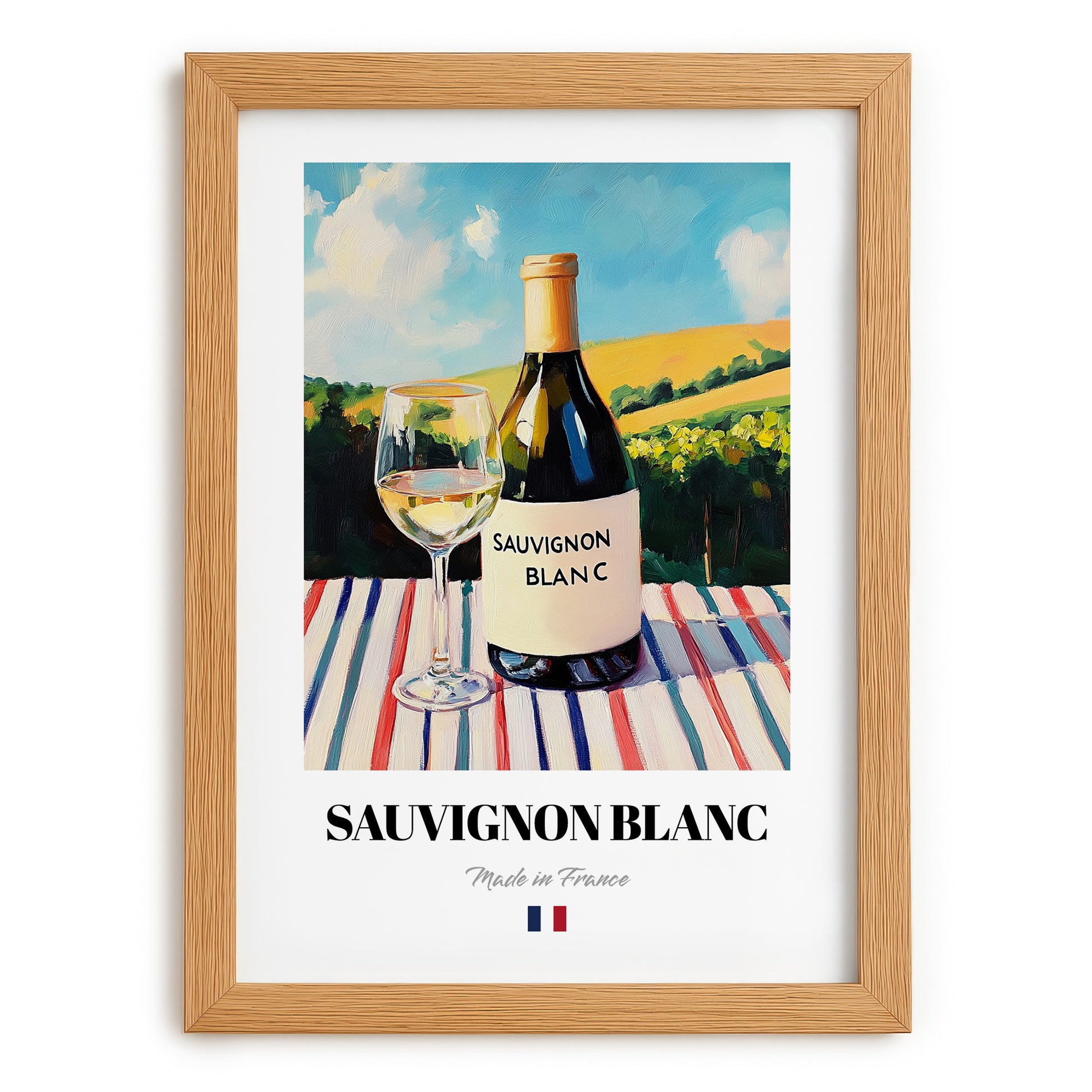 Sauvignon Blanc – French White Wine, Wine Bar Still Life, set in oak frame