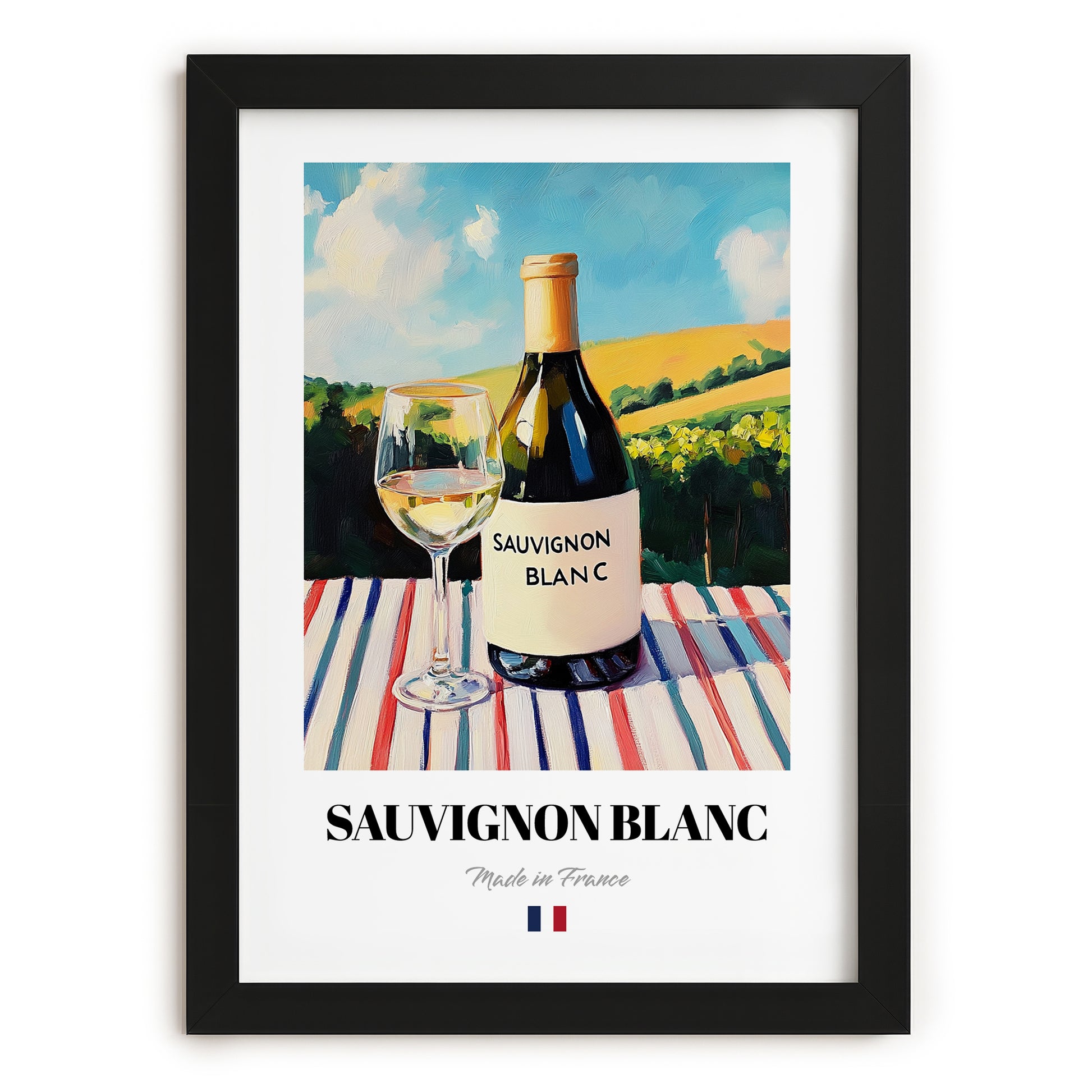 Sauvignon Blanc – French White Wine, Wine Bar Still Life, in sleek black frame