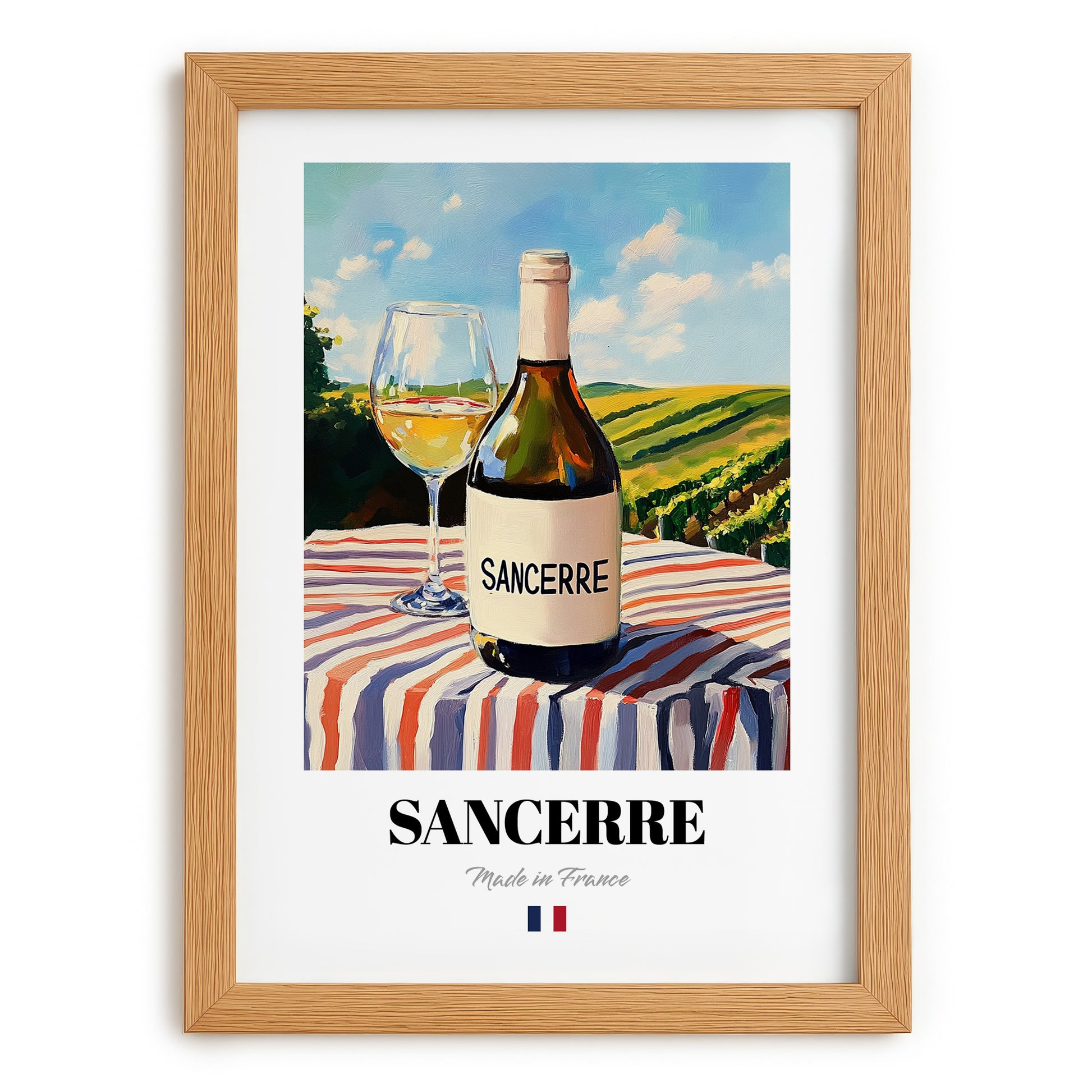 Sancerre – French White Wine, Wine Bar Poster, set in oak frame