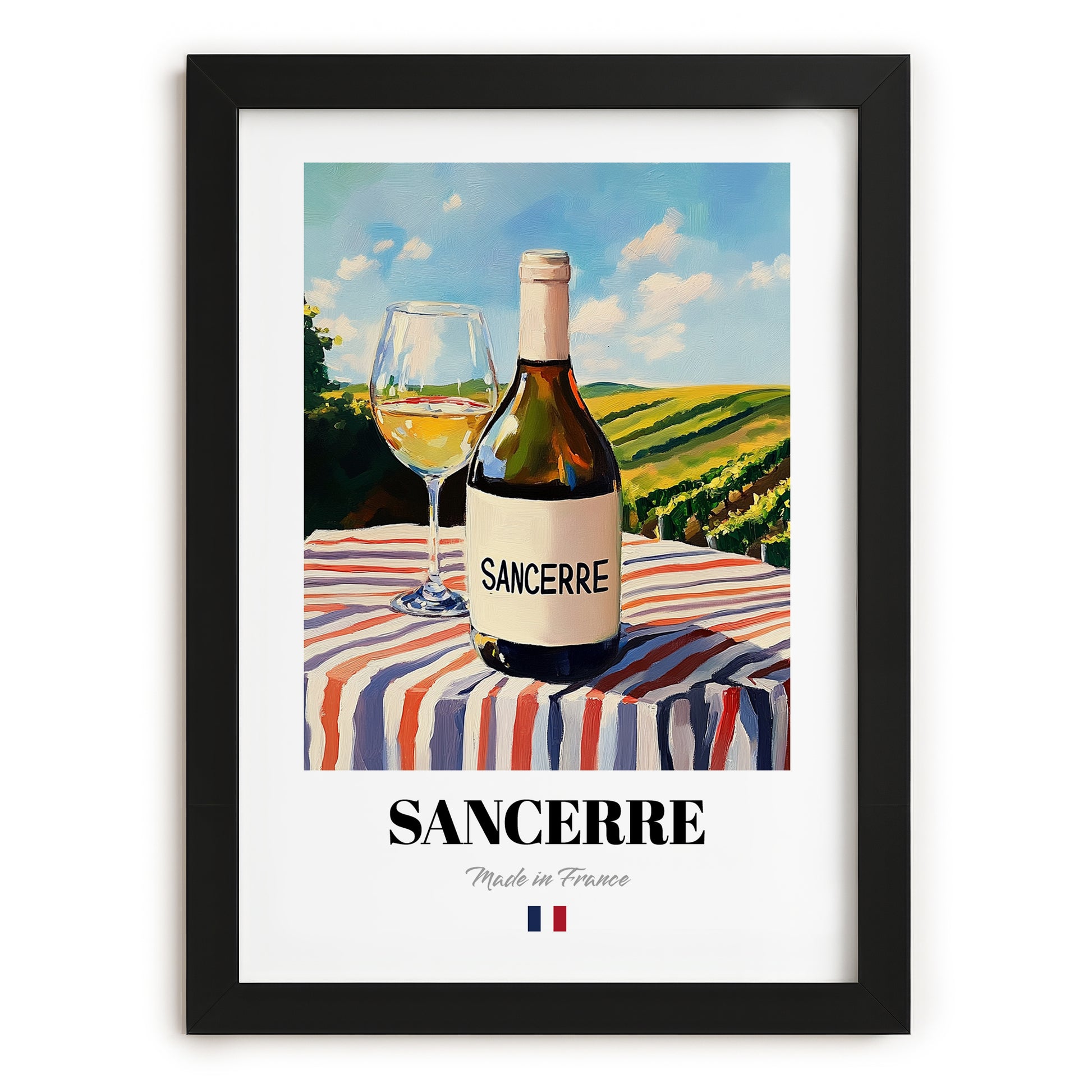 Sancerre – French White Wine, Wine Bar Poster, in sleek black frame