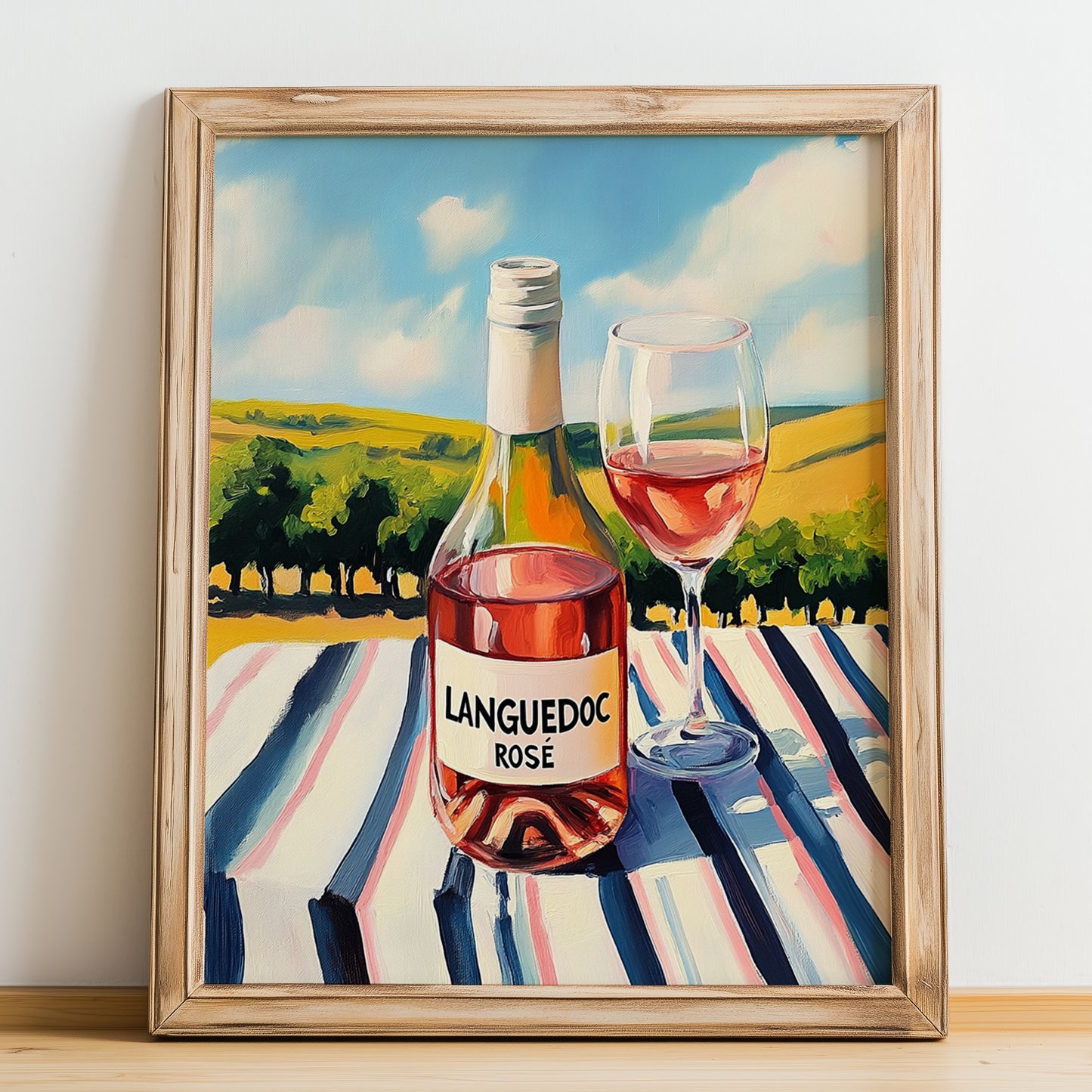 Languedoc Rosé – French Rose Wine, Vinoteca Print, no-text version framed in wood