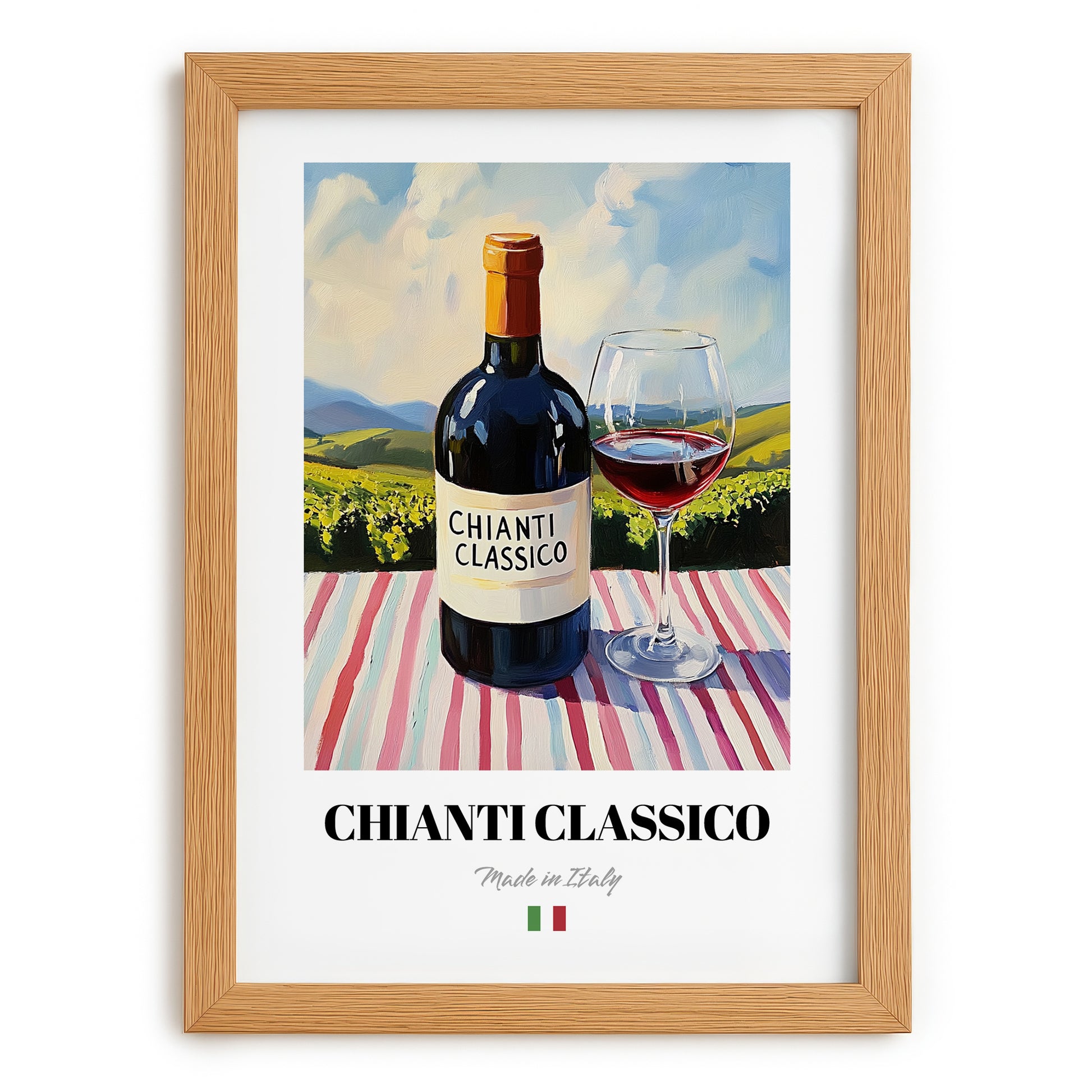 Chianti Classico – Italian Red Wine, Tasting Room Art, set in oak frame