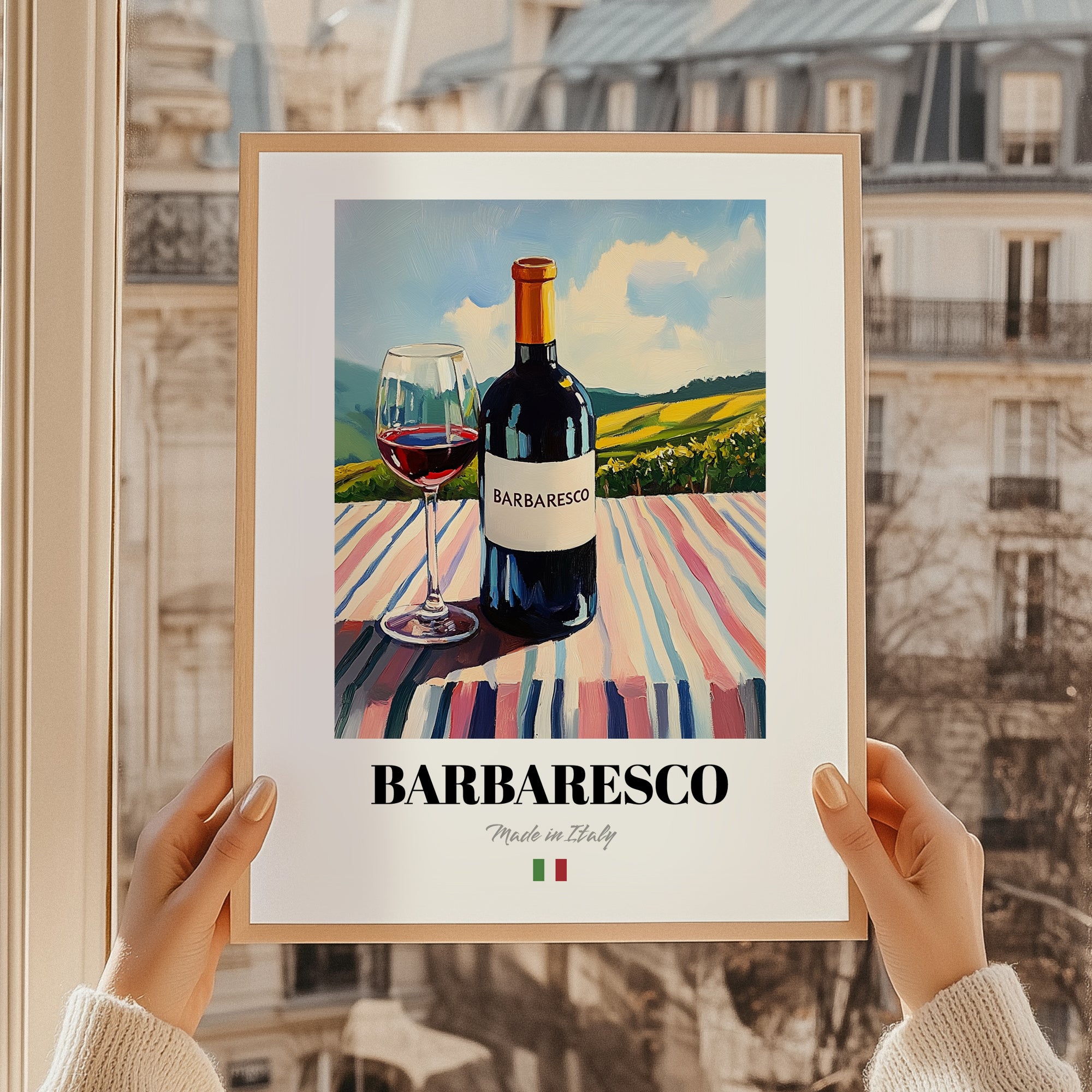 Barbaresco – Italian Red Wine, Wine Bar Still Life, styled in a charming Paris street view