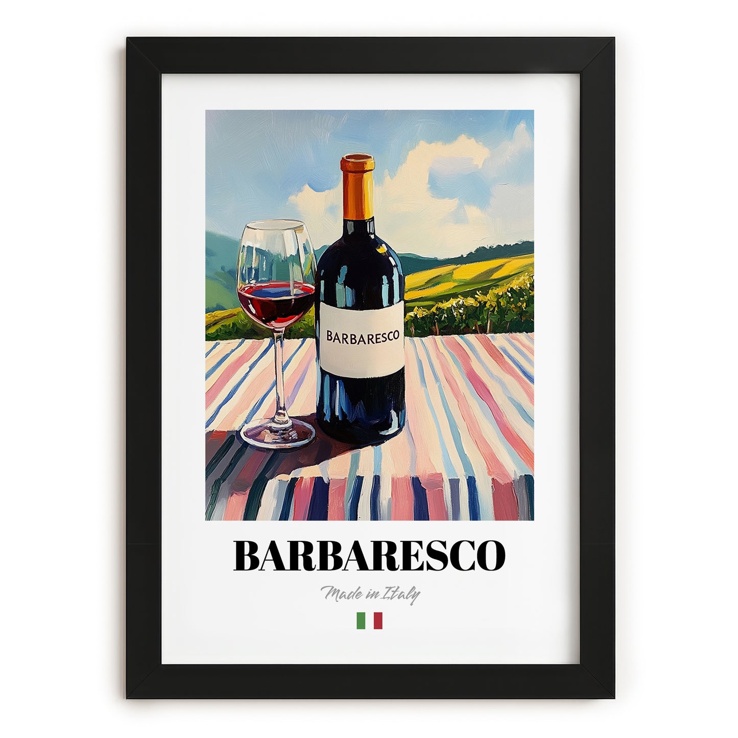 Barbaresco – Italian Red Wine, Wine Bar Still Life, in sleek black frame
