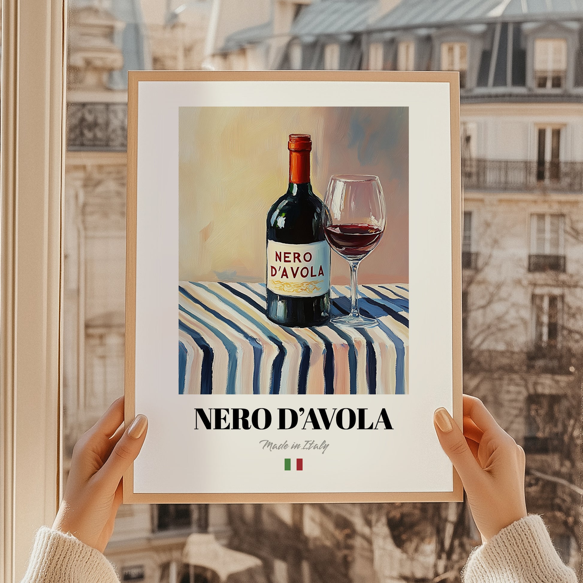 Nero d'Avola – Italian Red Wine, Vinoteca Painting, styled in a charming Paris street view
