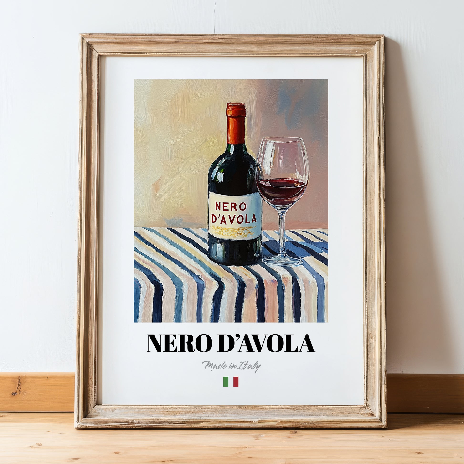 Nero d'Avola – Italian Red Wine, Vinoteca Painting, in wooden frame leaning on the floor