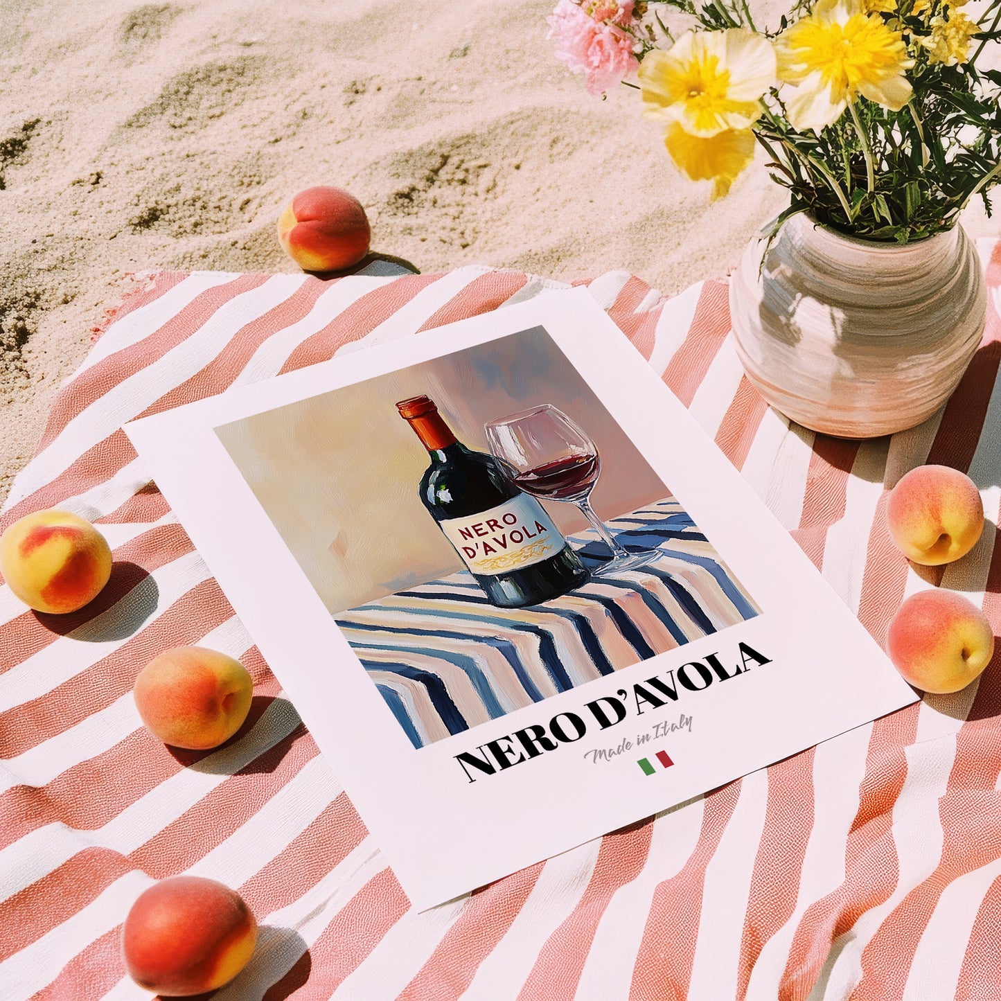Nero d'Avola – Italian Red Wine, Vinoteca Painting, unframed on coastal sand