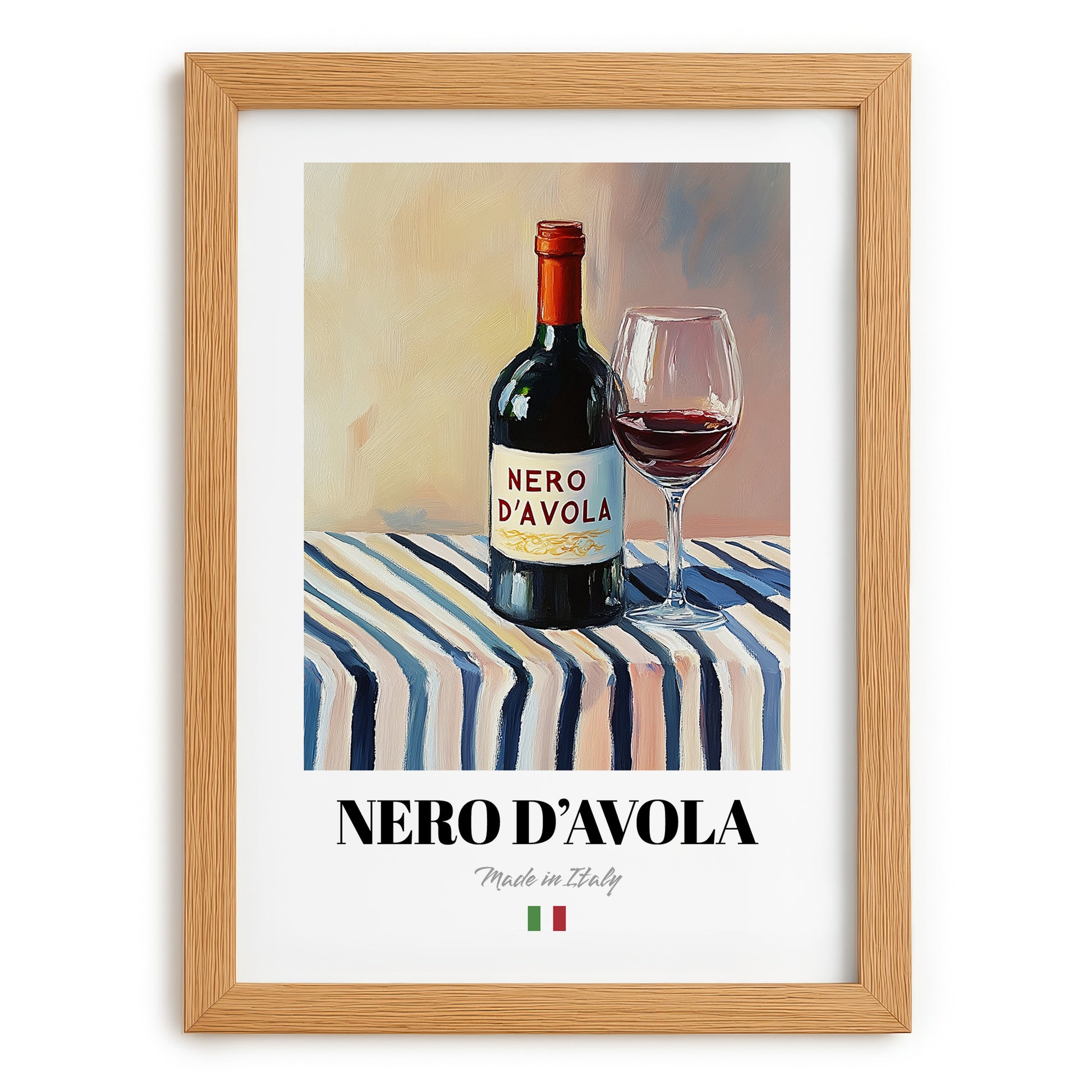 Nero d'Avola – Italian Red Wine, Vinoteca Painting, set in oak frame
