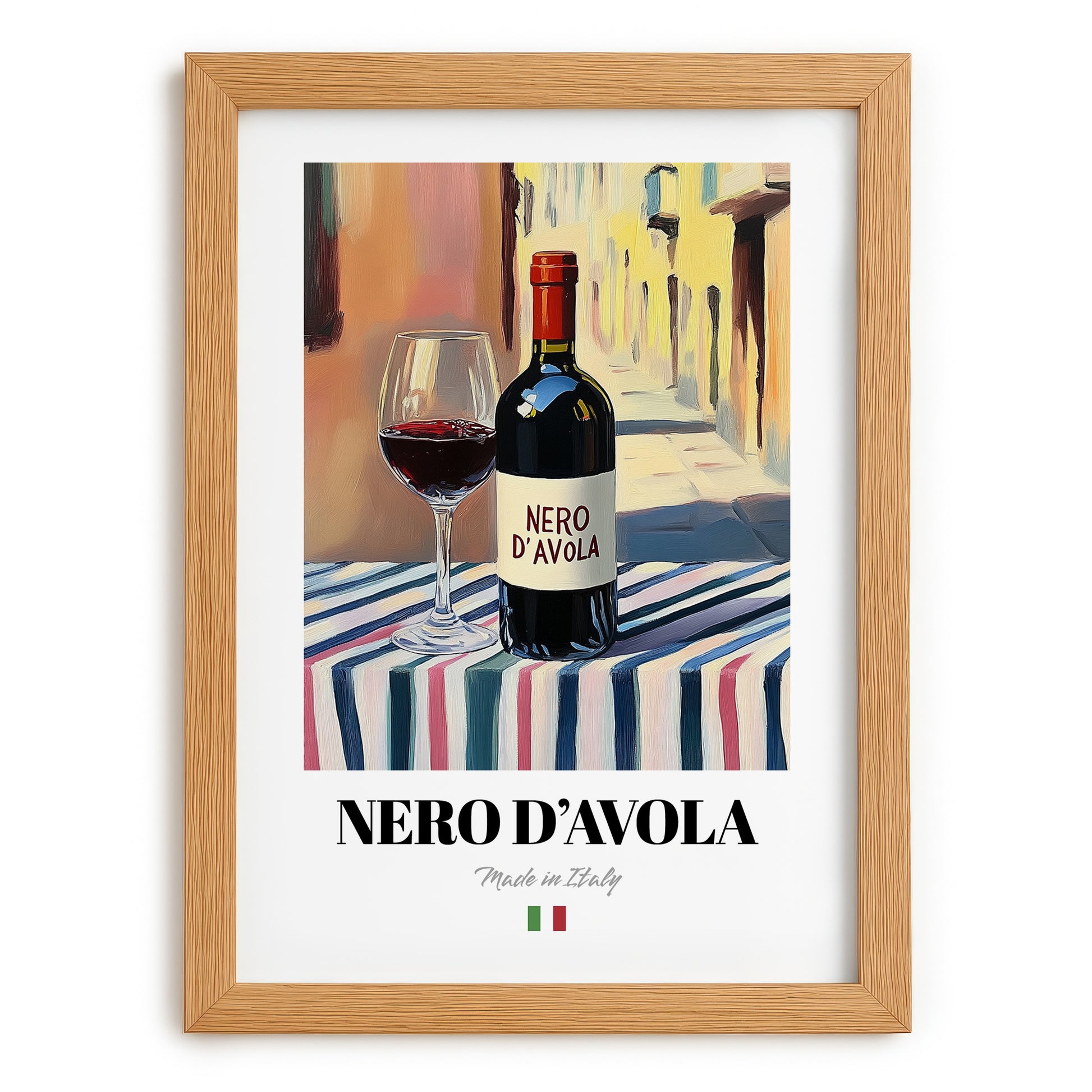 Nero d'Avola – Italian Red Wine, Enoteca Poster, set in oak frame