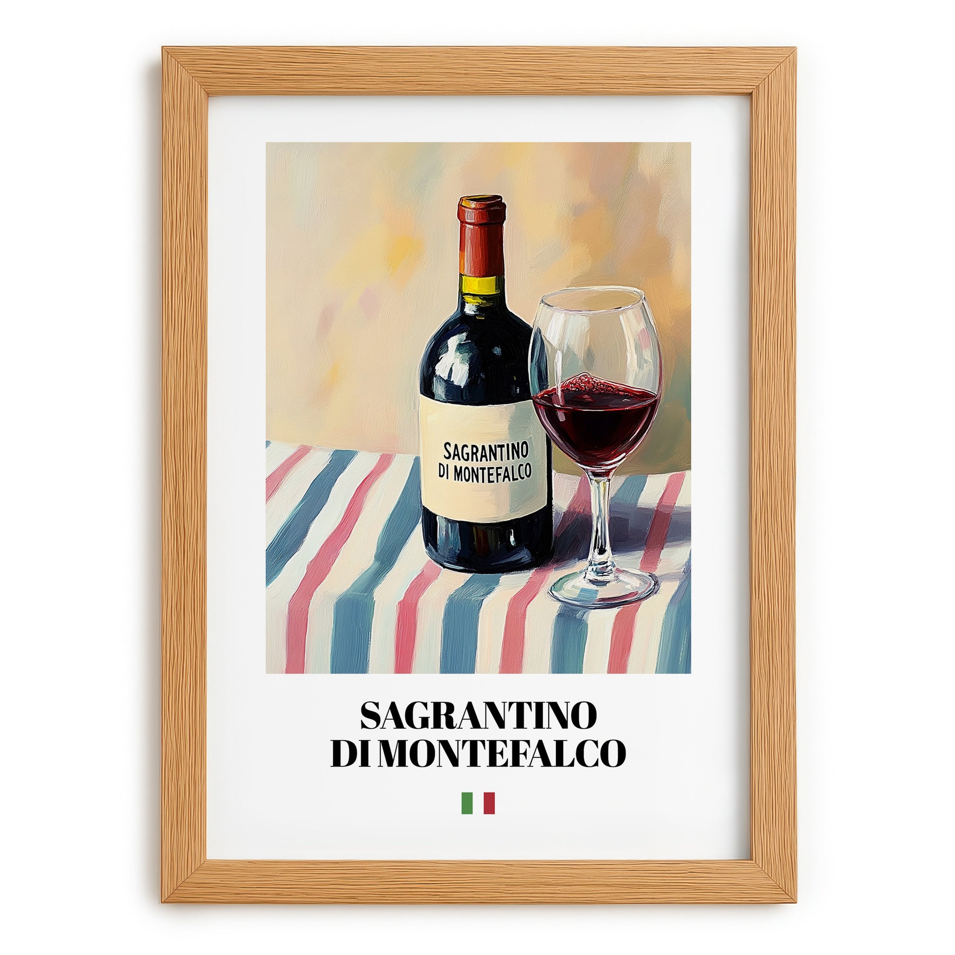 Sagrantino di Montefalco – Italian Red Wine, Wine Bar Poster, set in oak frame