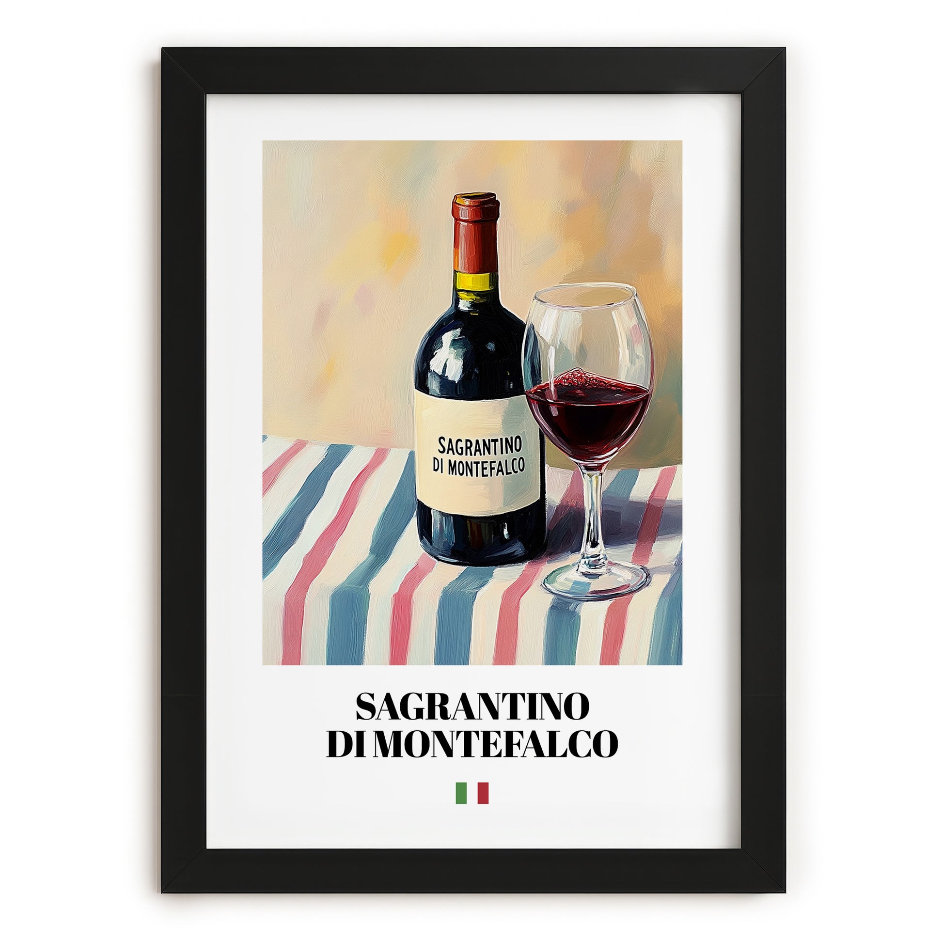 Sagrantino di Montefalco – Italian Red Wine, Wine Bar Poster, in sleek black frame