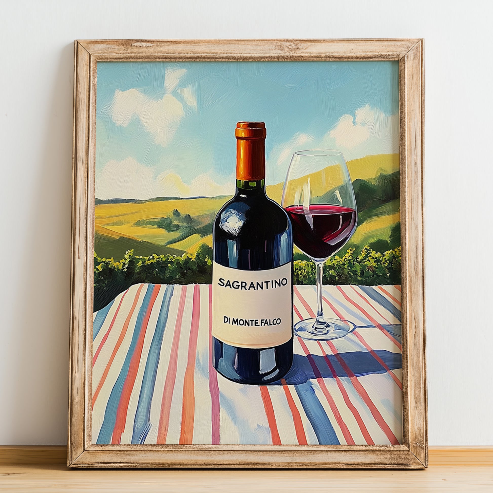 Sagrantino di Montefalco – Italian Red Wine, Wine Bar Painting, no-text version framed in wood