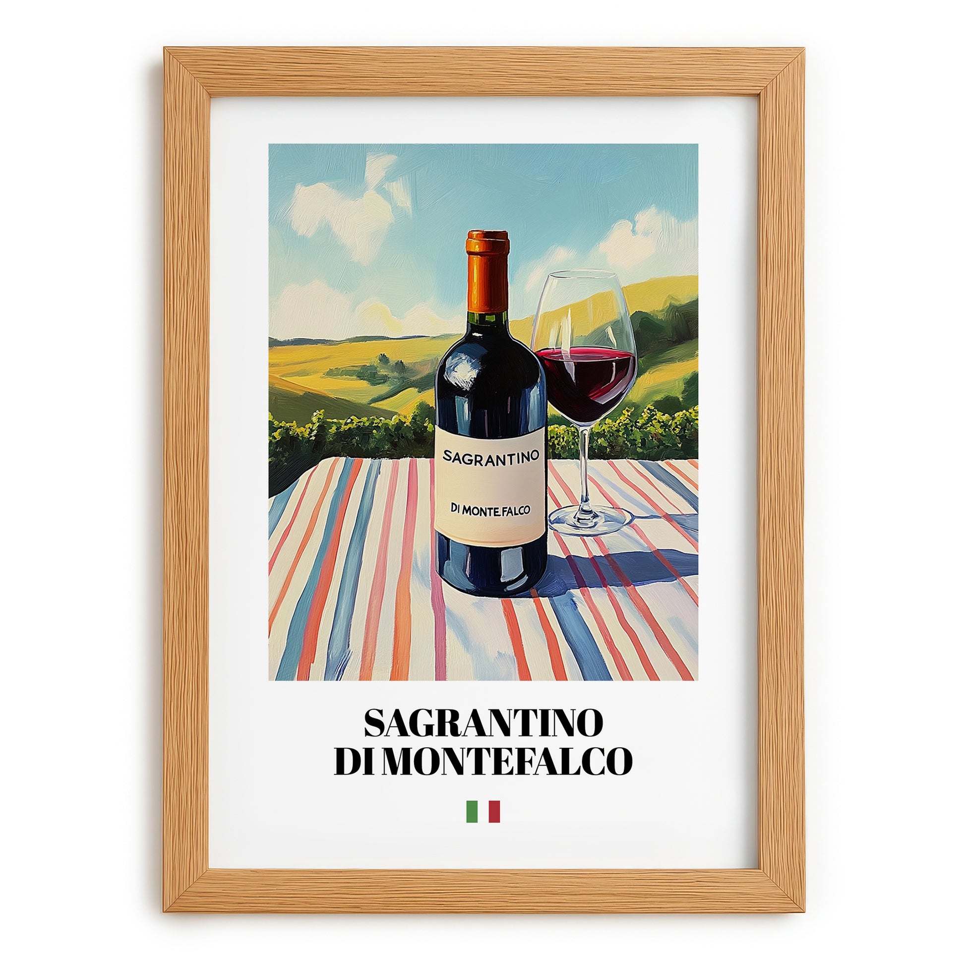 Sagrantino di Montefalco – Italian Red Wine, Wine Bar Painting, set in oak frame