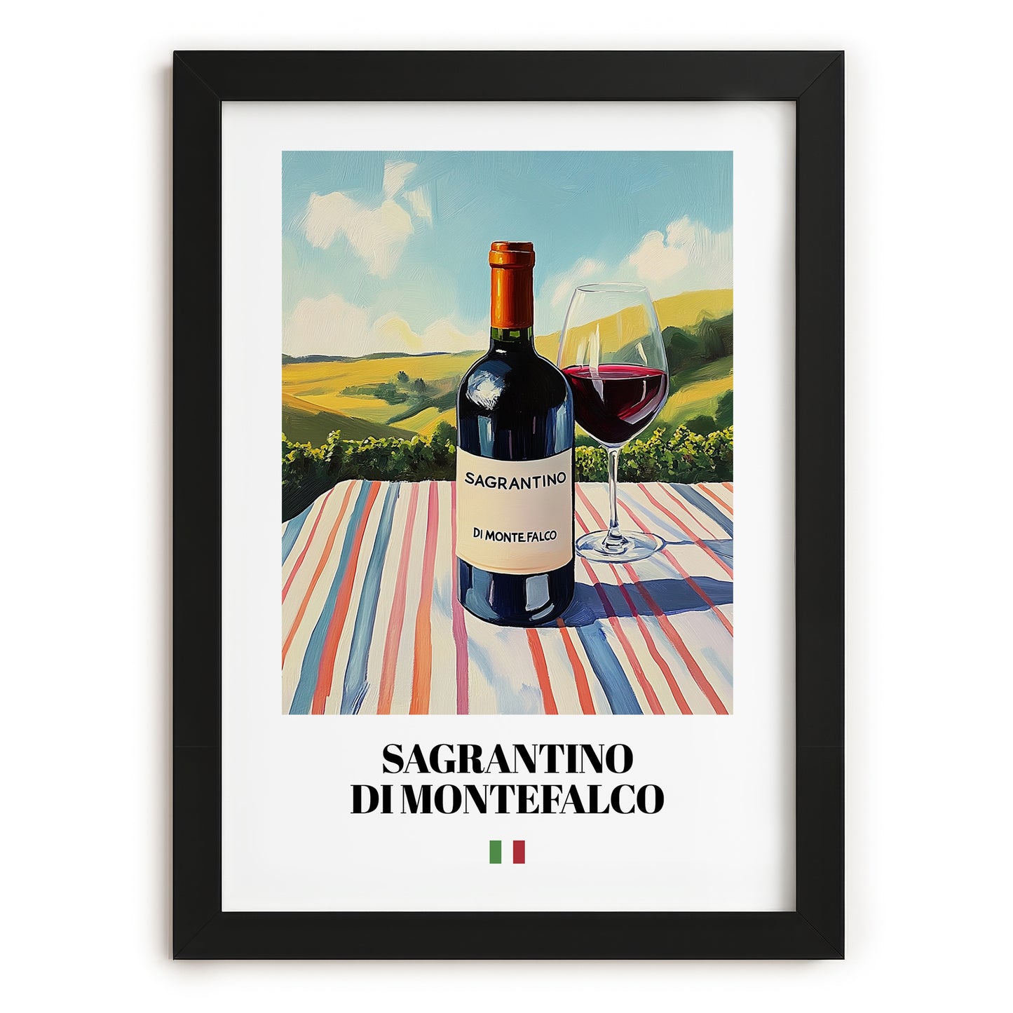 Sagrantino di Montefalco – Italian Red Wine, Wine Bar Painting, in sleek black frame