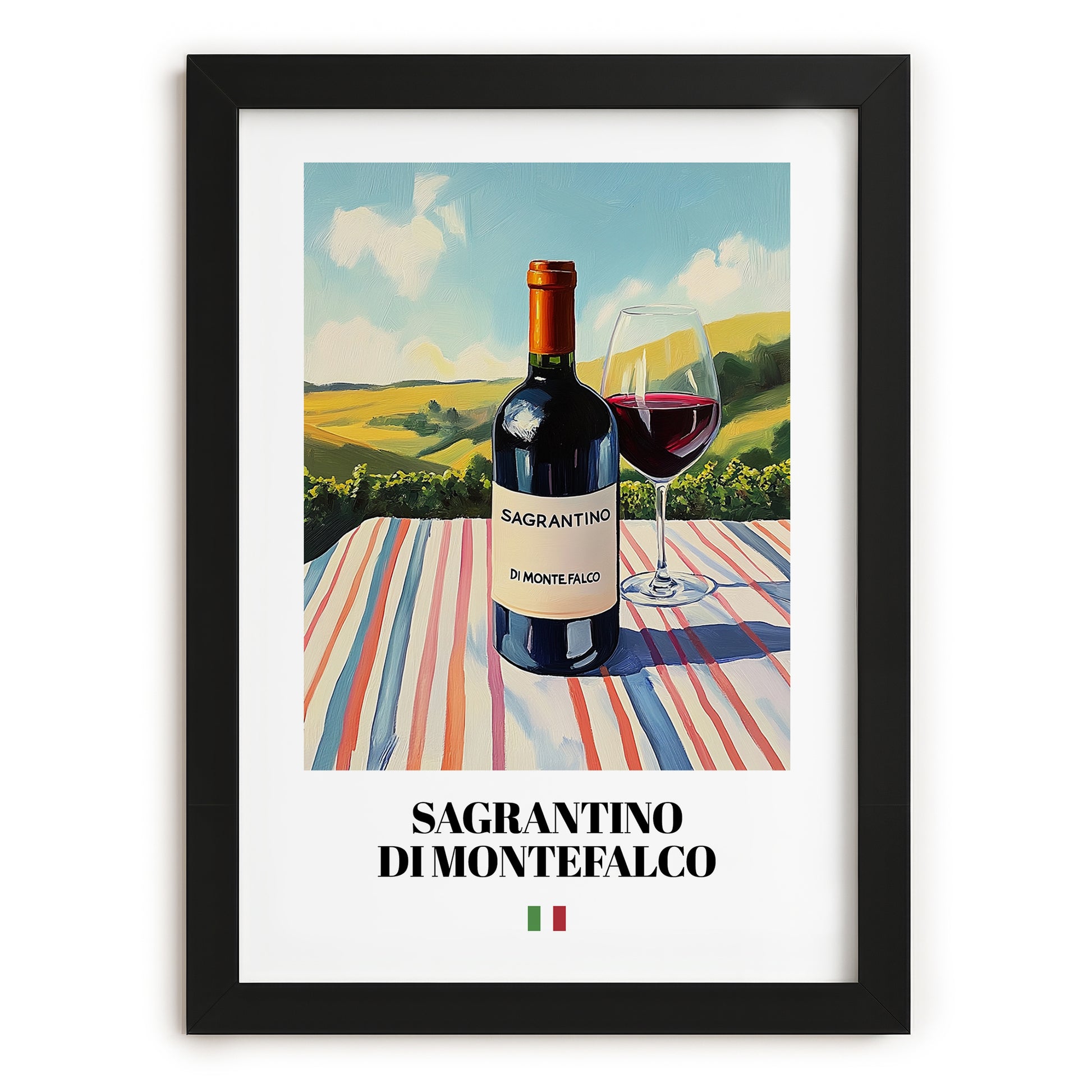 Sagrantino di Montefalco – Italian Red Wine, Wine Bar Painting, in sleek black frame