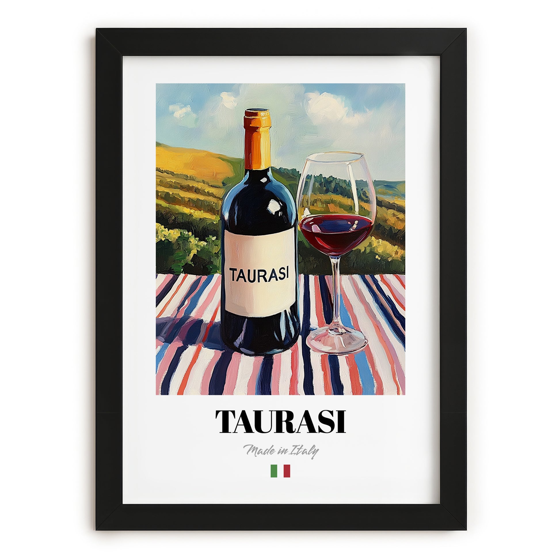 Taurasi – Italian Red Wine, Bodega Illustration, in sleek black frame