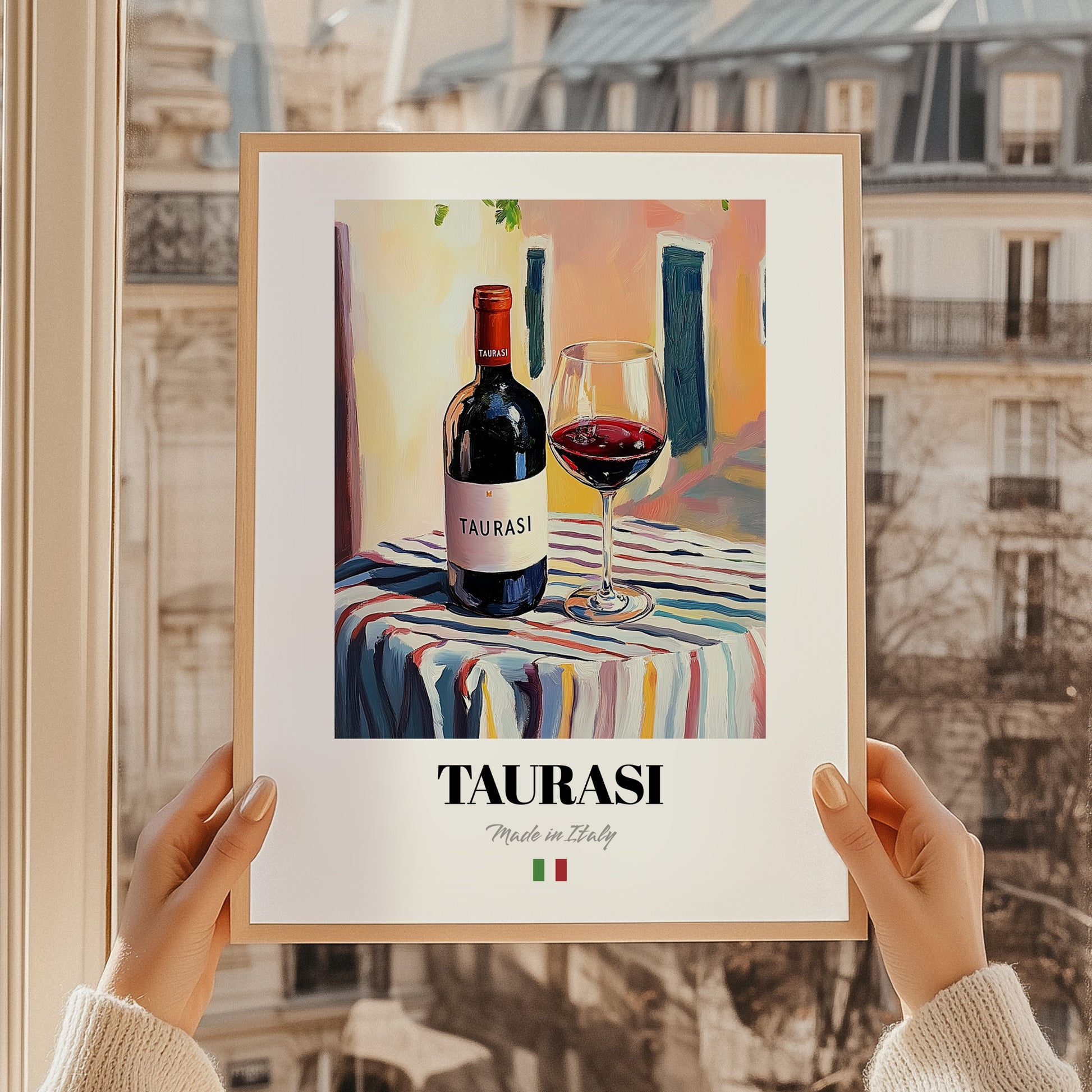 Taurasi – Italian Red Wine, Vineyard Terrace Wall Decor, styled in a charming Paris street view