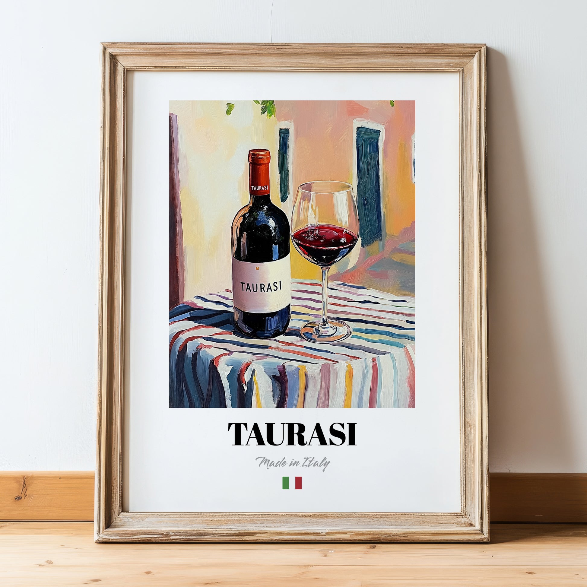 Taurasi – Italian Red Wine, Vineyard Terrace Wall Decor, in wooden frame leaning on the floor