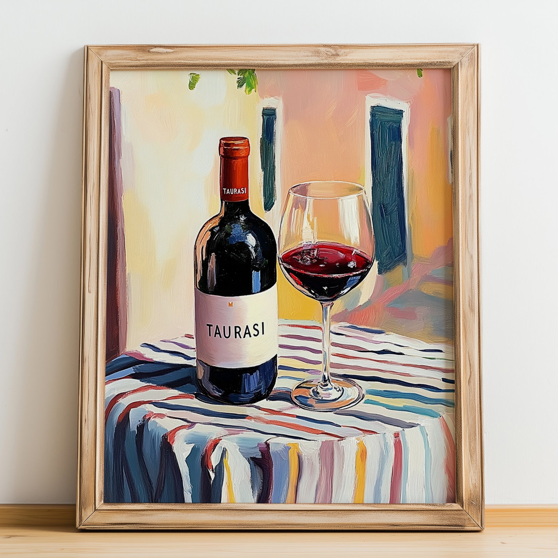 Taurasi – Italian Red Wine, Vineyard Terrace Wall Decor, no-text version framed in wood
