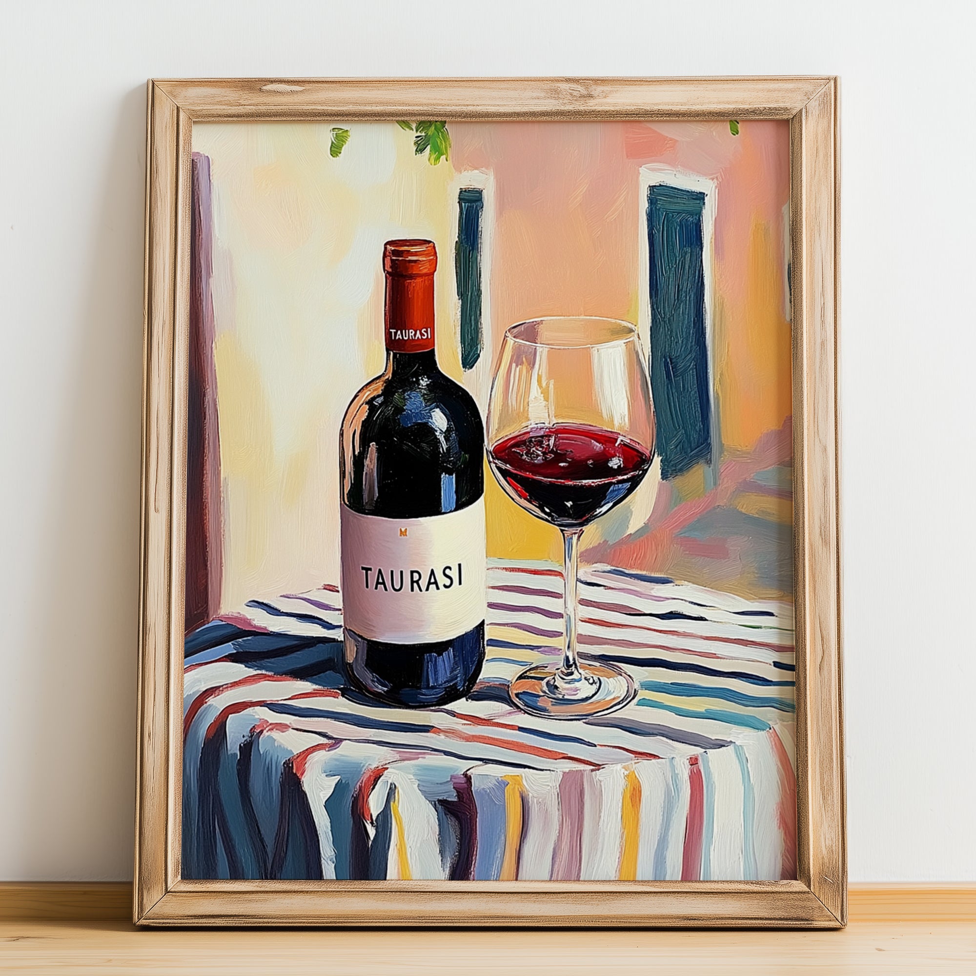 Taurasi – Italian Red Wine, Vineyard Terrace Wall Decor, no-text version framed in wood