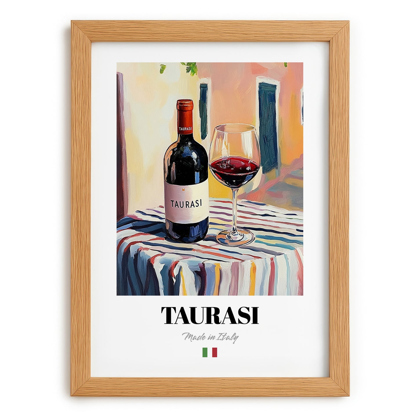 Taurasi – Italian Red Wine, Vineyard Terrace Wall Decor, set in oak frame