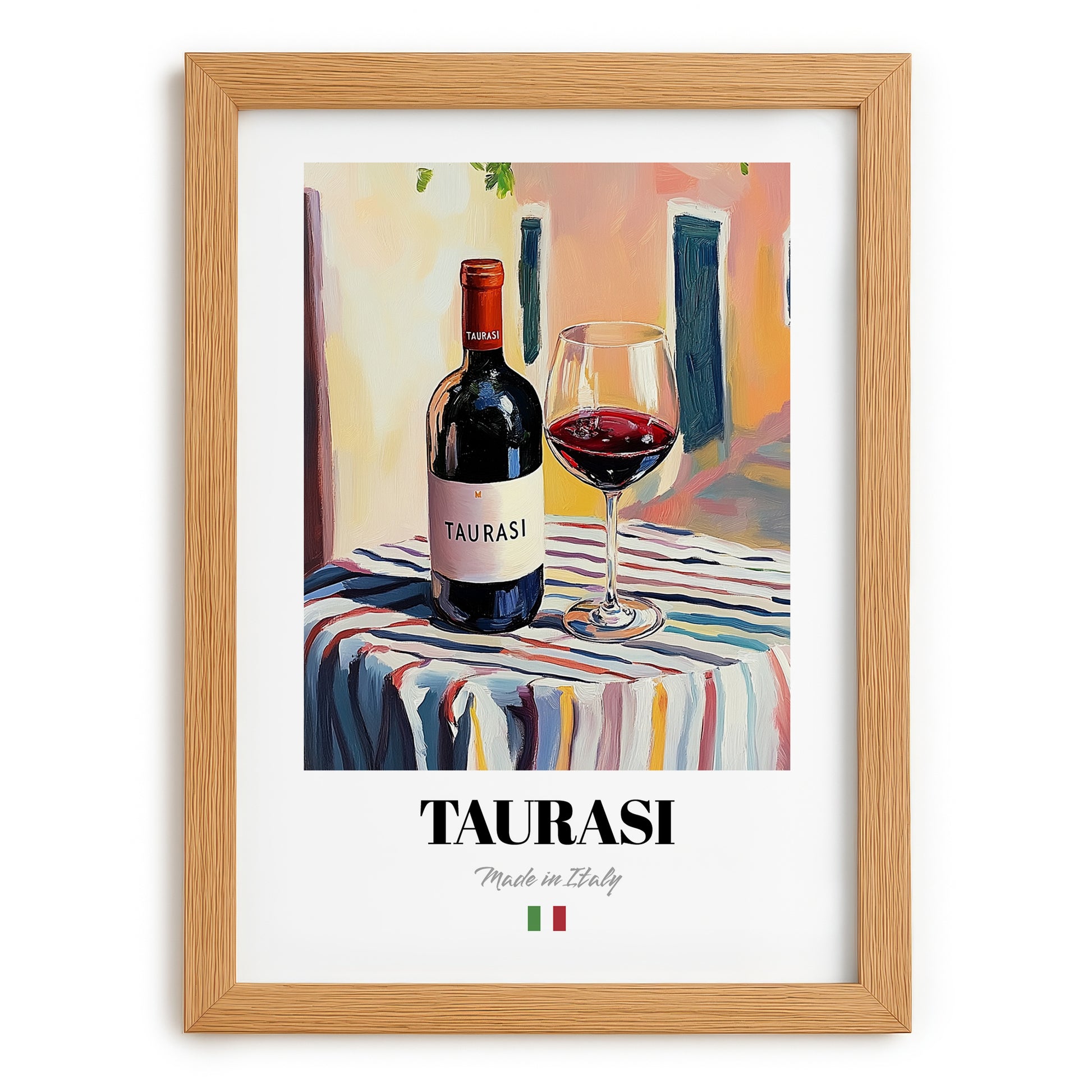 Taurasi – Italian Red Wine, Vineyard Terrace Wall Decor, set in oak frame