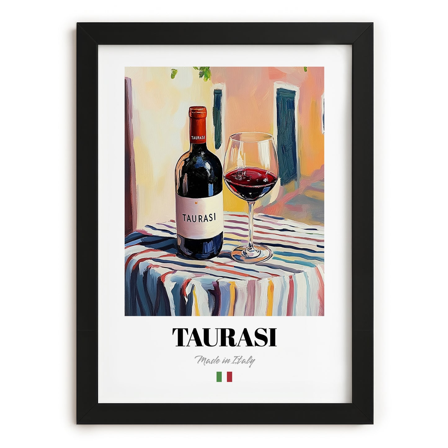 Taurasi – Italian Red Wine, Vineyard Terrace Wall Decor, in sleek black frame
