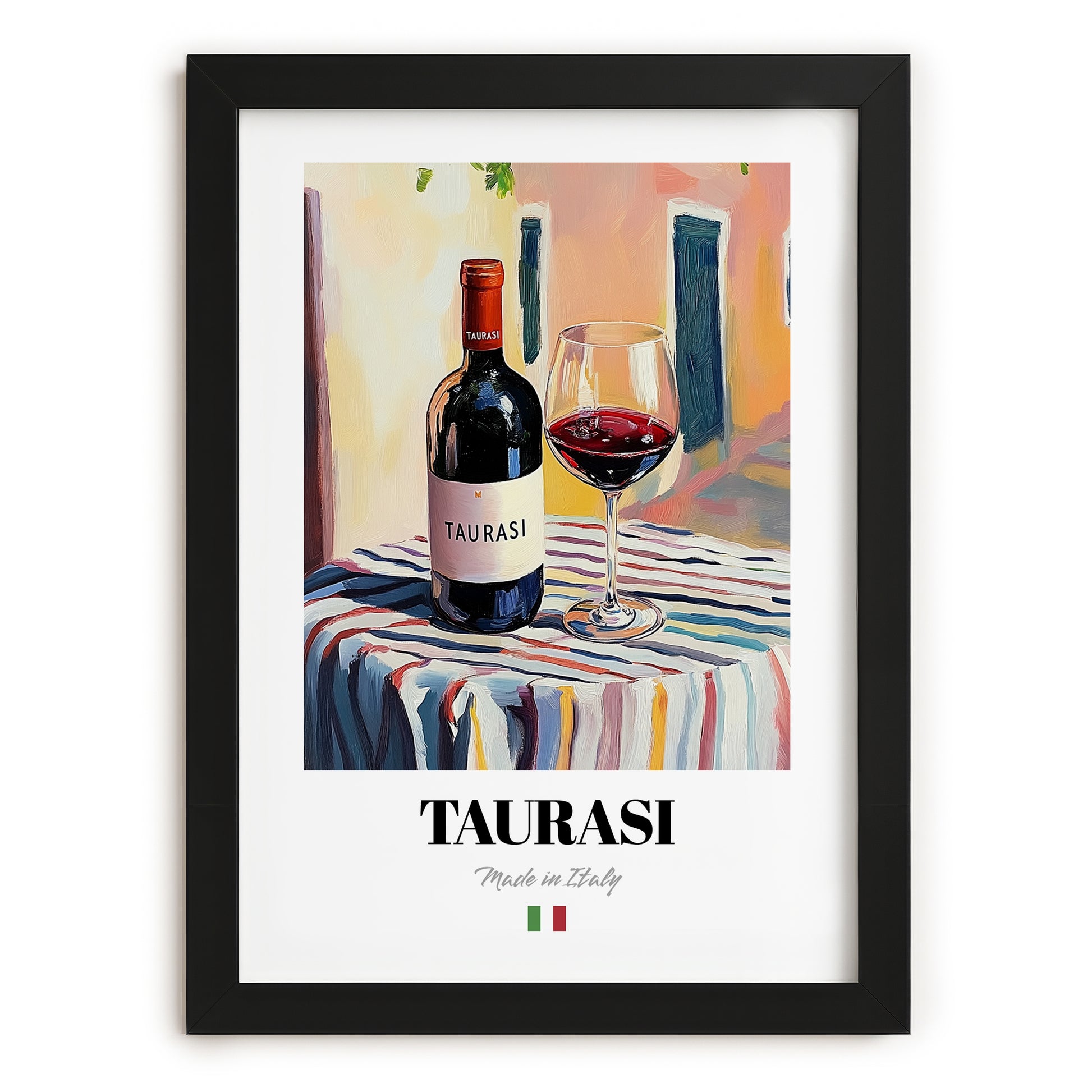 Taurasi – Italian Red Wine, Vineyard Terrace Wall Decor, in sleek black frame