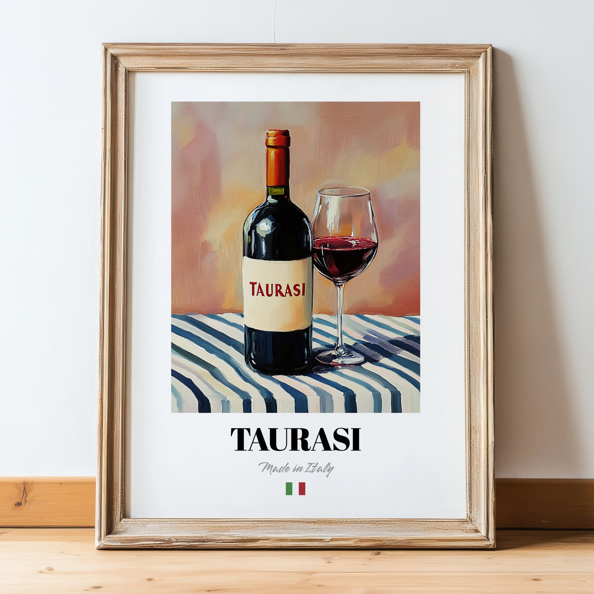 Taurasi – Italian Red Wine, Vineyard Terrace Print, in wooden frame leaning on the floor