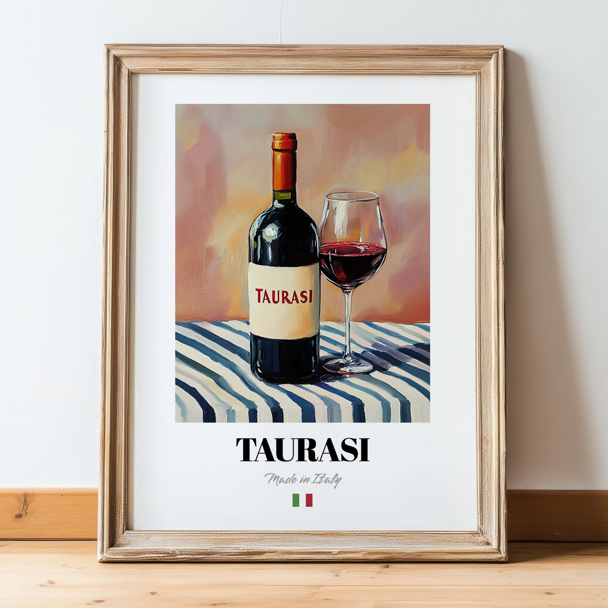 Taurasi – Italian Red Wine, Vineyard Terrace Print, in wooden frame leaning on the floor
