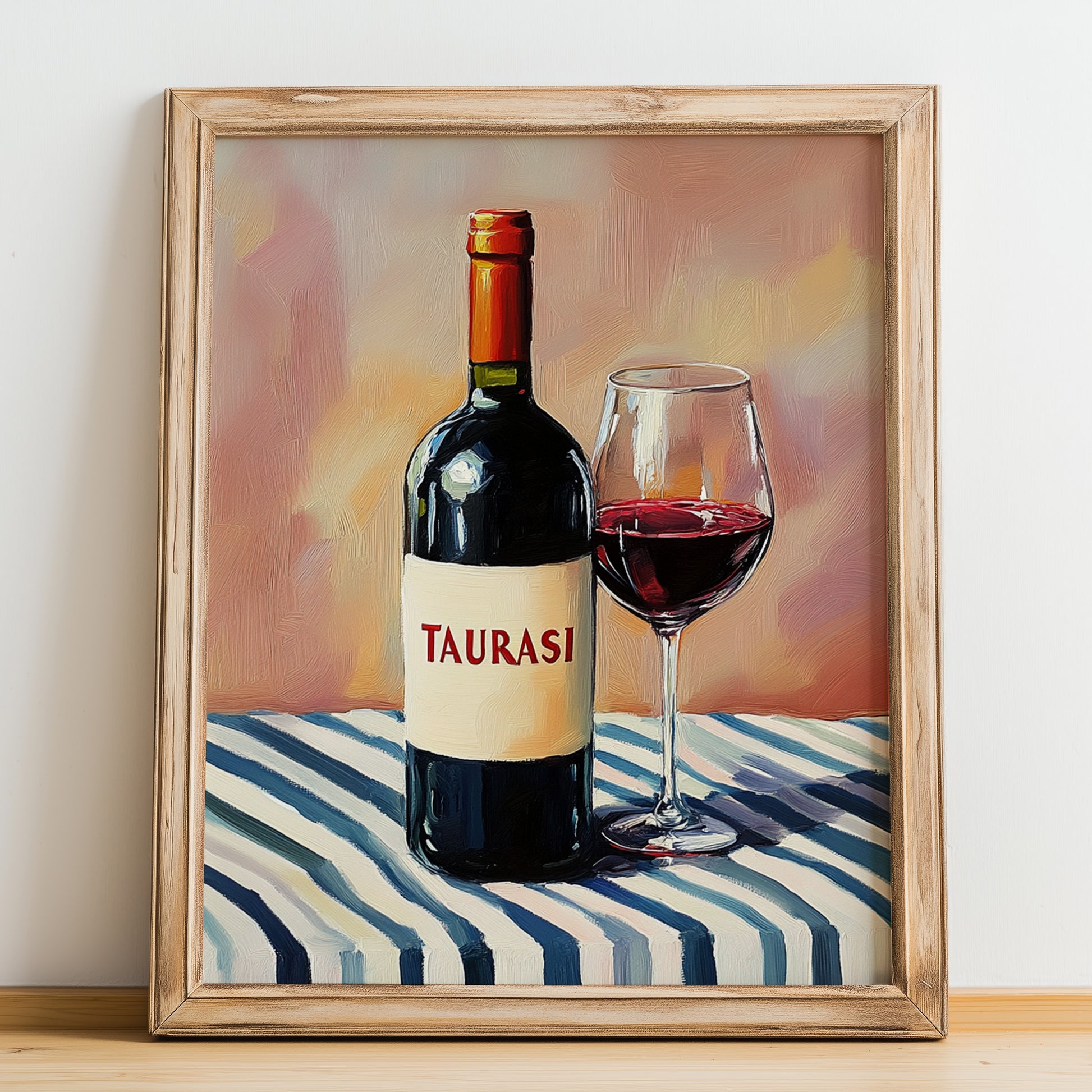 Taurasi – Italian Red Wine, Vineyard Terrace Print, no-text version framed in wood