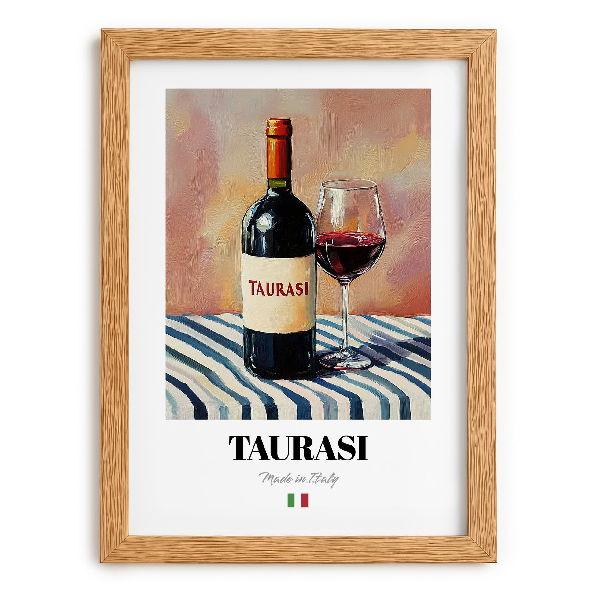 Taurasi – Italian Red Wine, Vineyard Terrace Print, set in oak frame