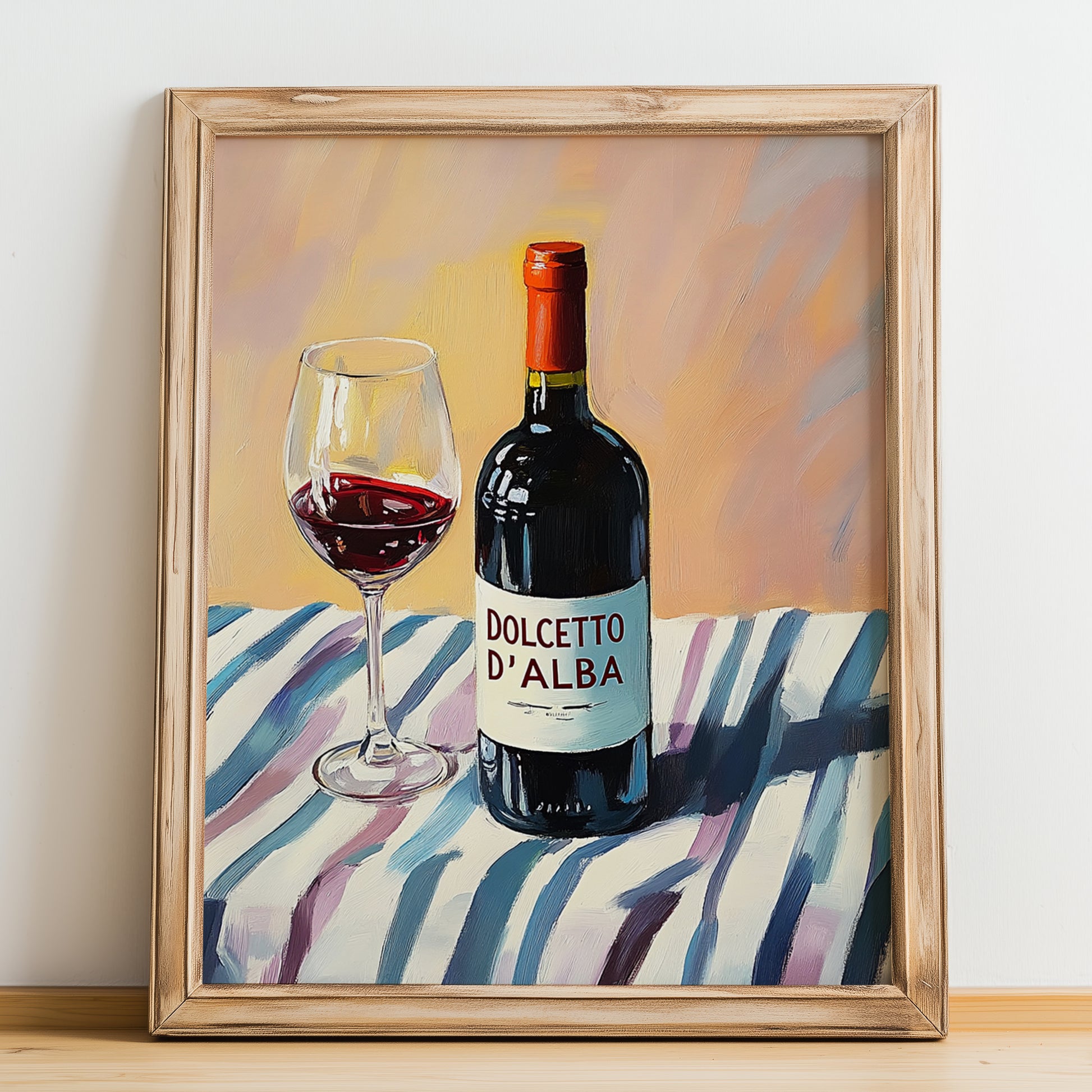 Dolcetto d'Alba – Italian Red Wine, Wine Bar Wall Art, no-text version framed in wood