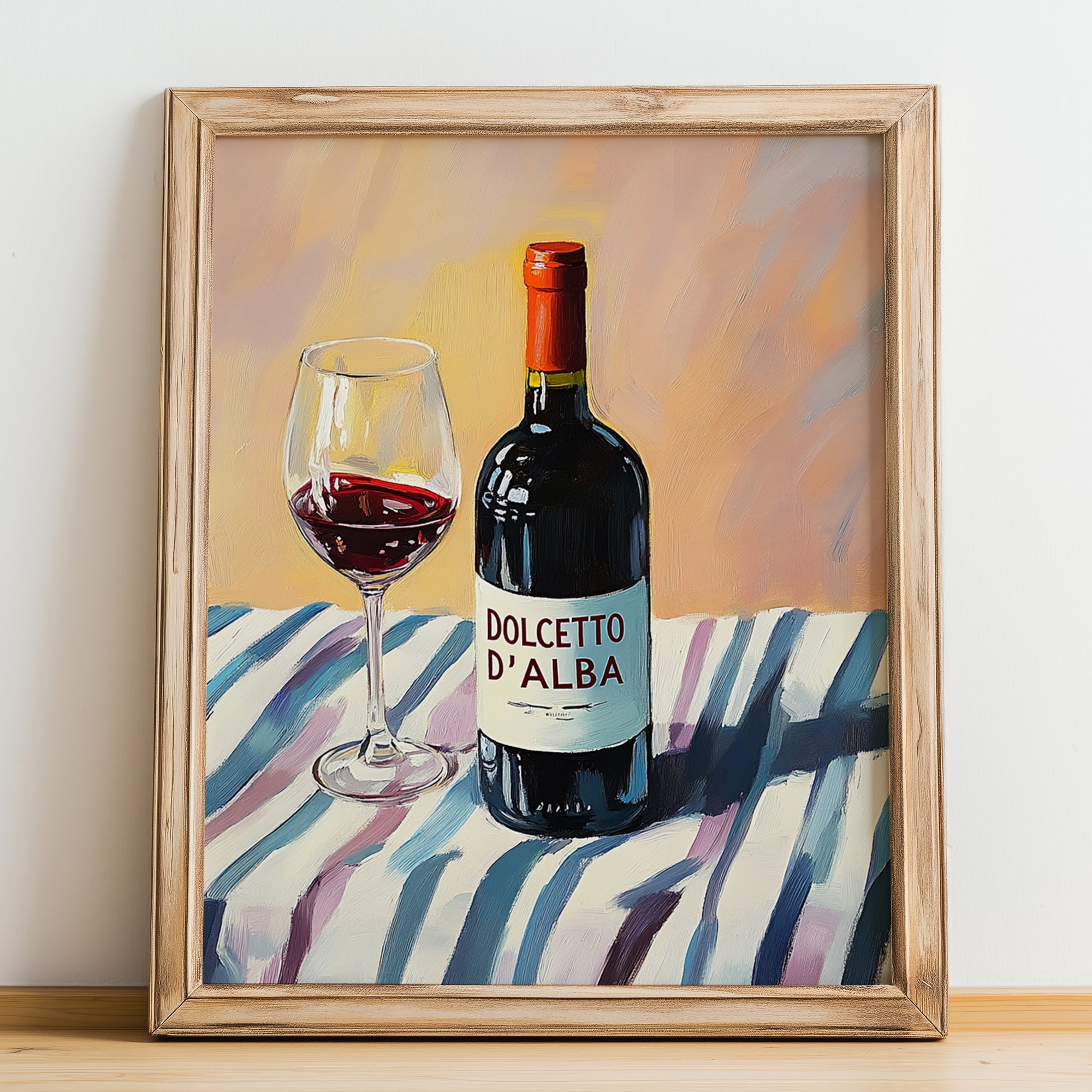 Dolcetto d'Alba – Italian Red Wine, Wine Bar Wall Art, no-text version framed in wood