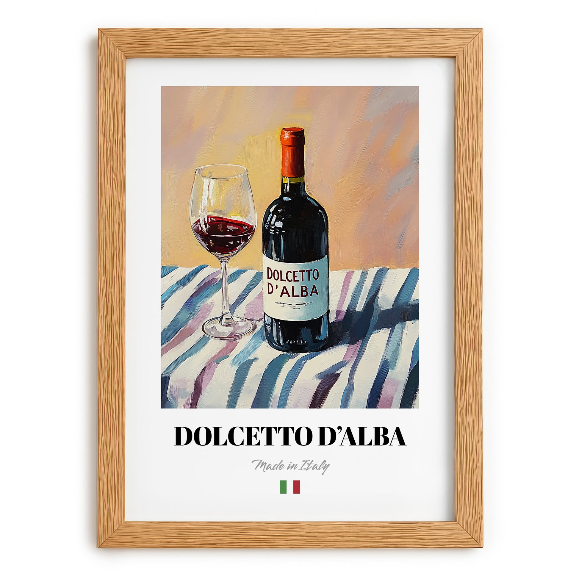 Dolcetto d'Alba – Italian Red Wine, Wine Bar Wall Art, set in oak frame