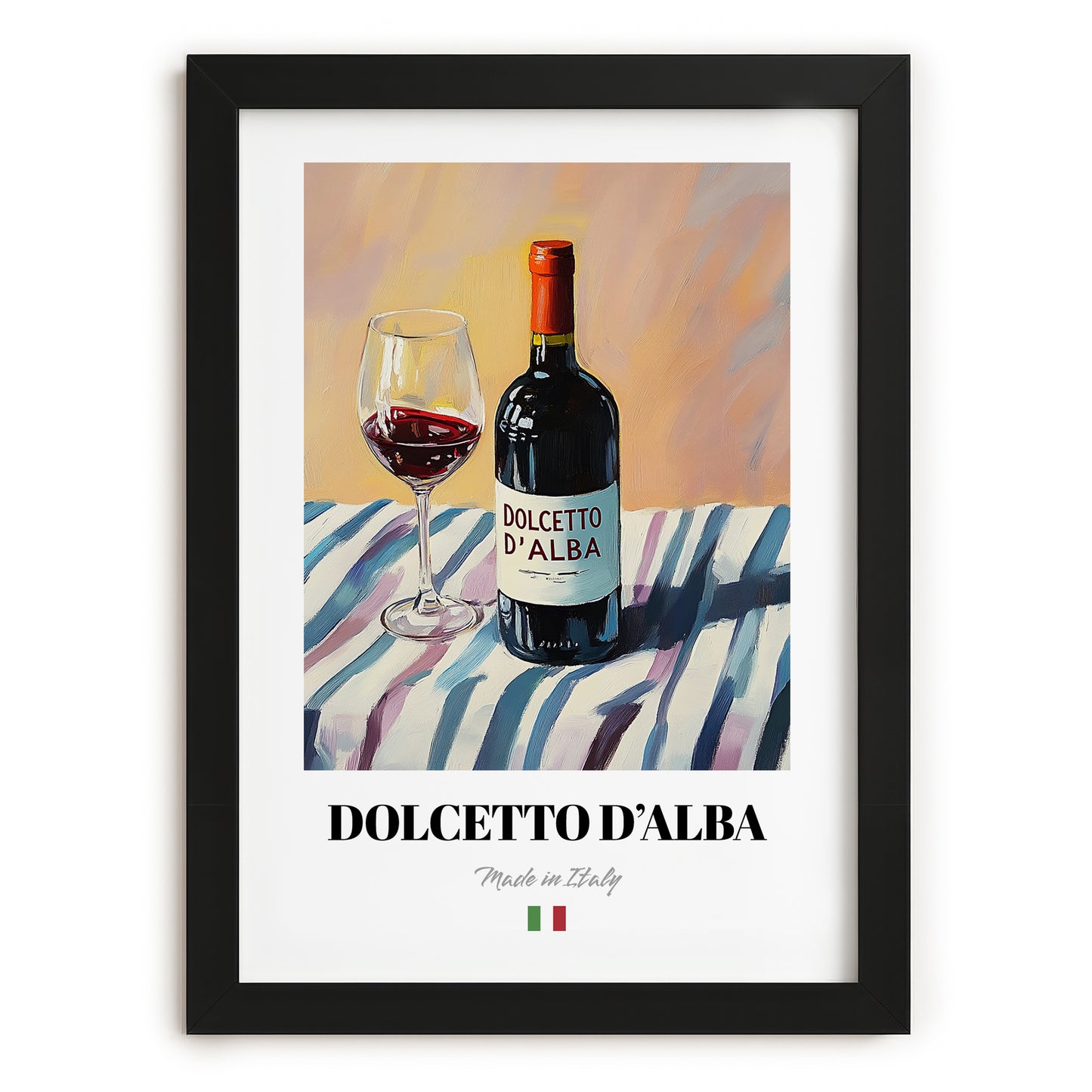 Dolcetto d'Alba – Italian Red Wine, Wine Bar Wall Art, in sleek black frame